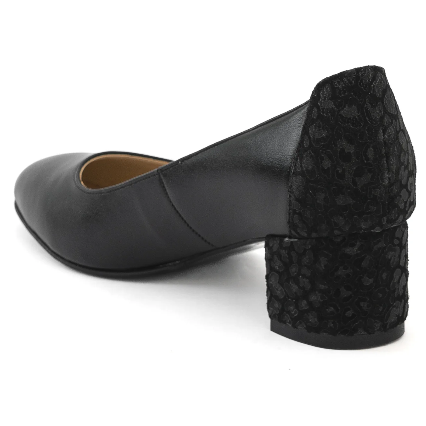 Pantofi dama din piele naturala neagra cu toc gros 13973 - Image 2