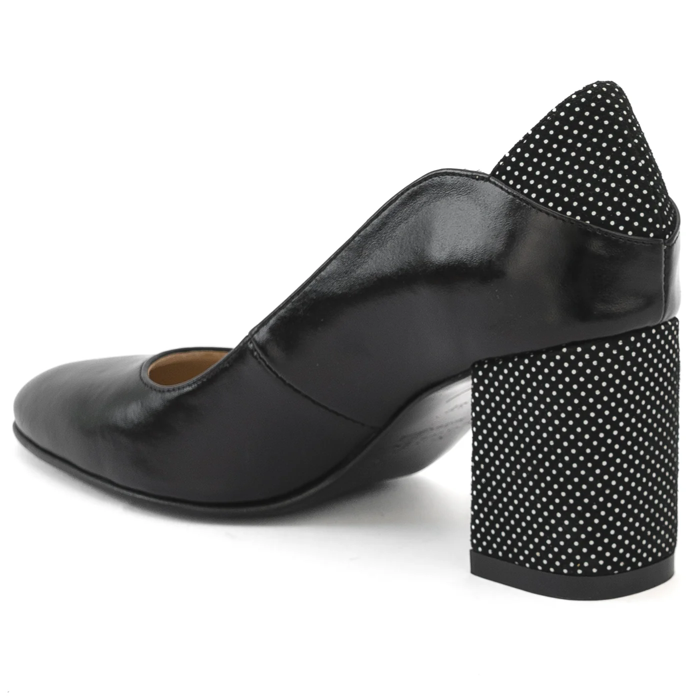 Pantofi dama din piele naturala neagra cu toc gros 13975 - Image 2