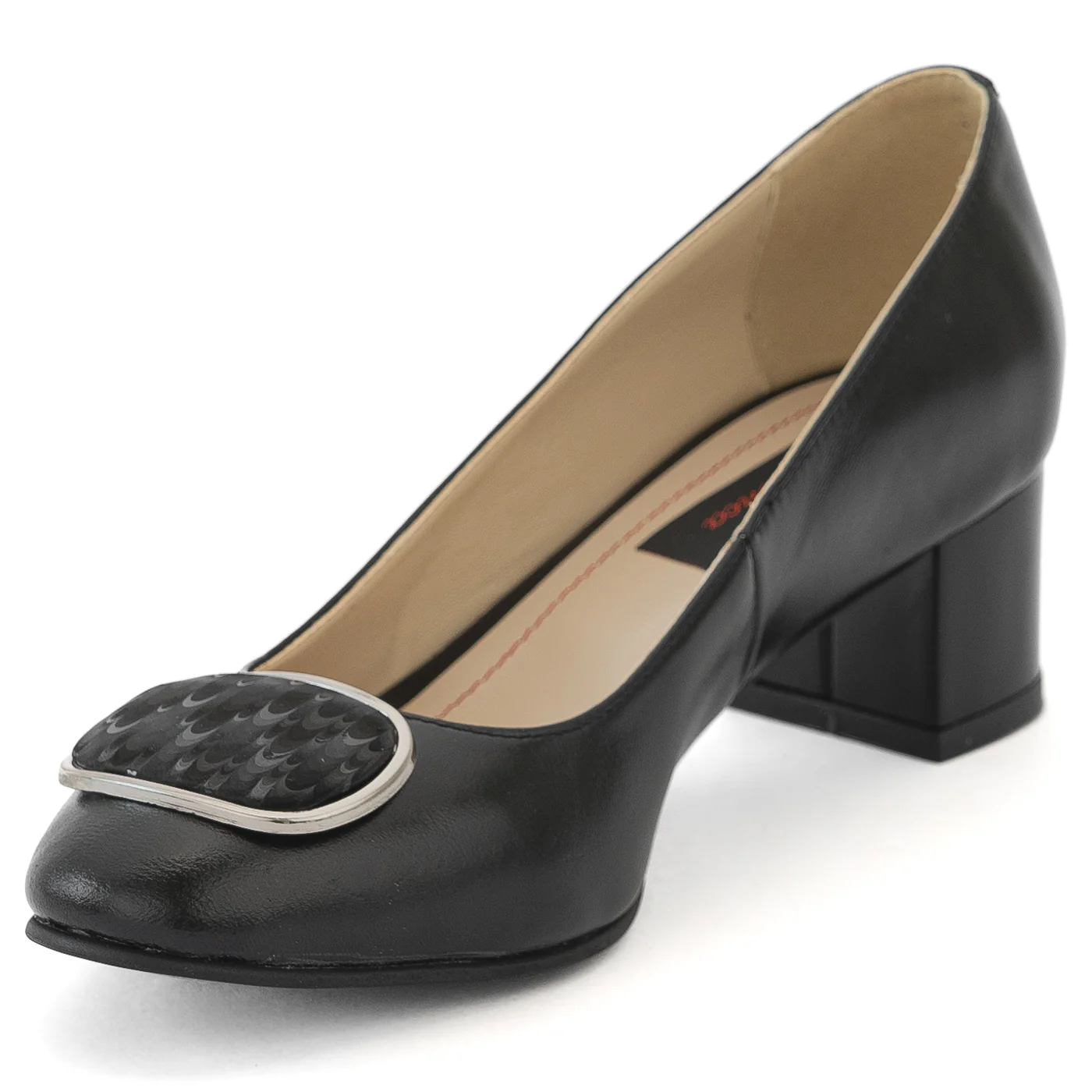 Pantofi dama din piele naturala neagra cu toc gros 13977 - Image 3