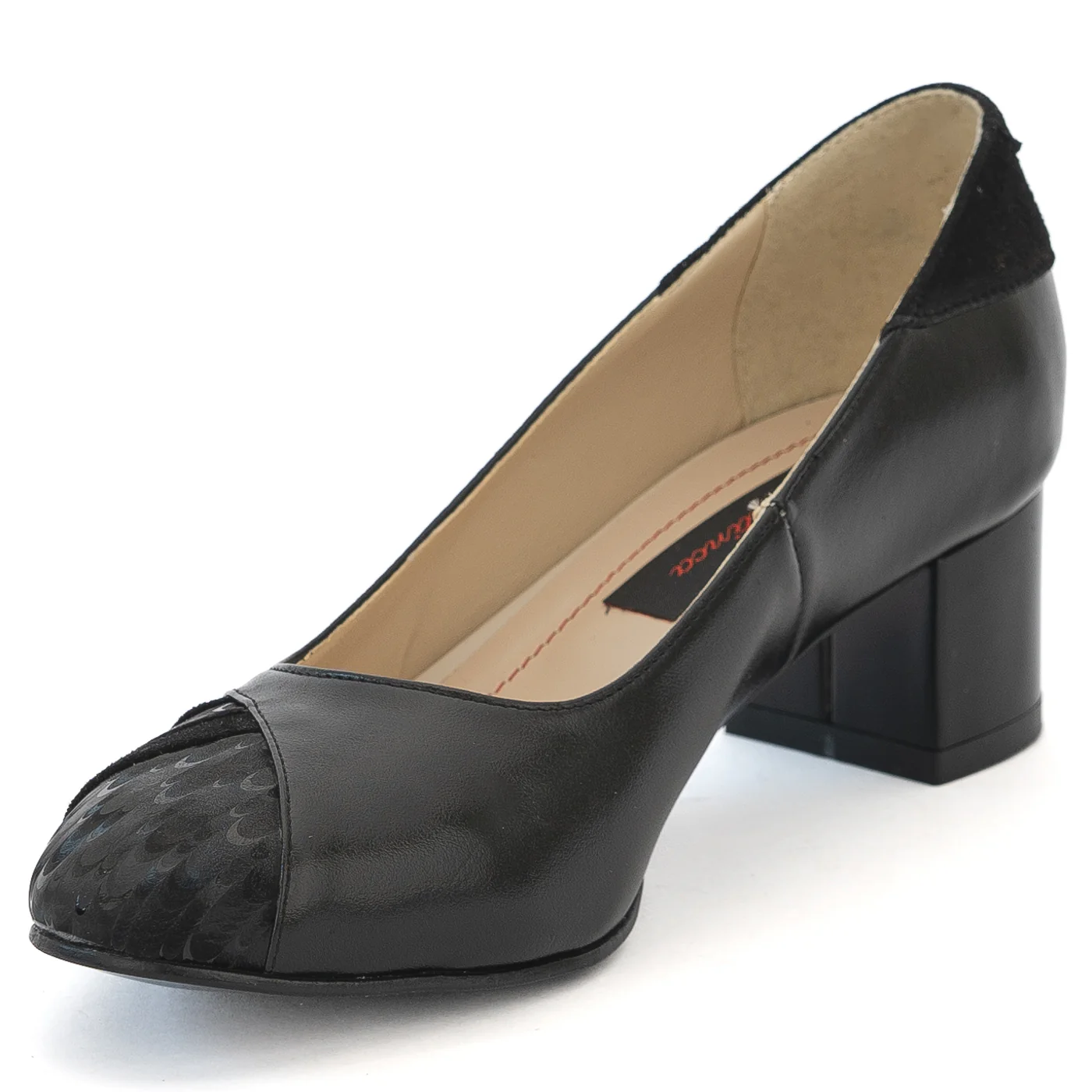 Pantofi dama din piele naturala neagra cu toc gros 13978 - Image 3