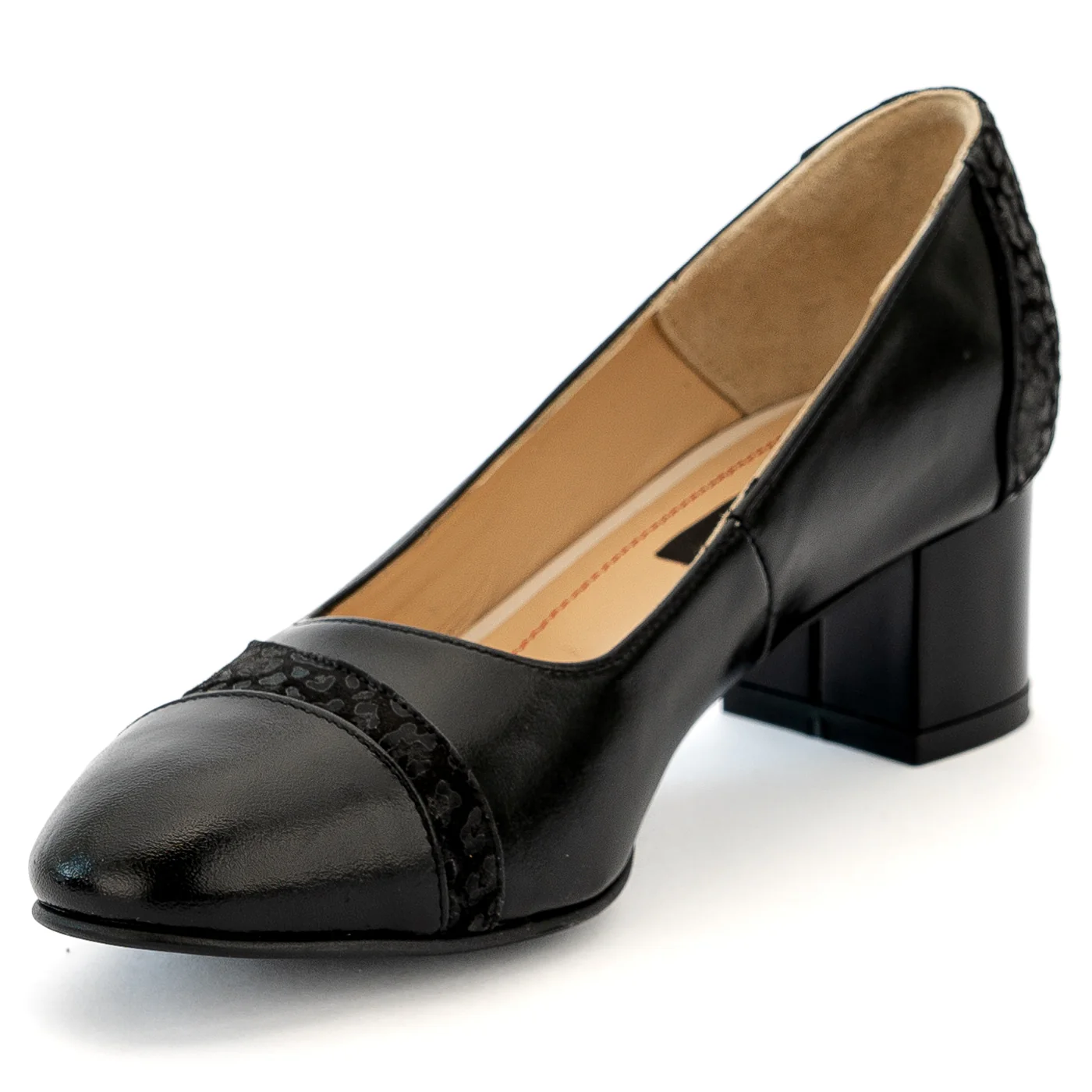 Pantofi dama din piele naturala neagra cu toc gros 13982 - Image 3