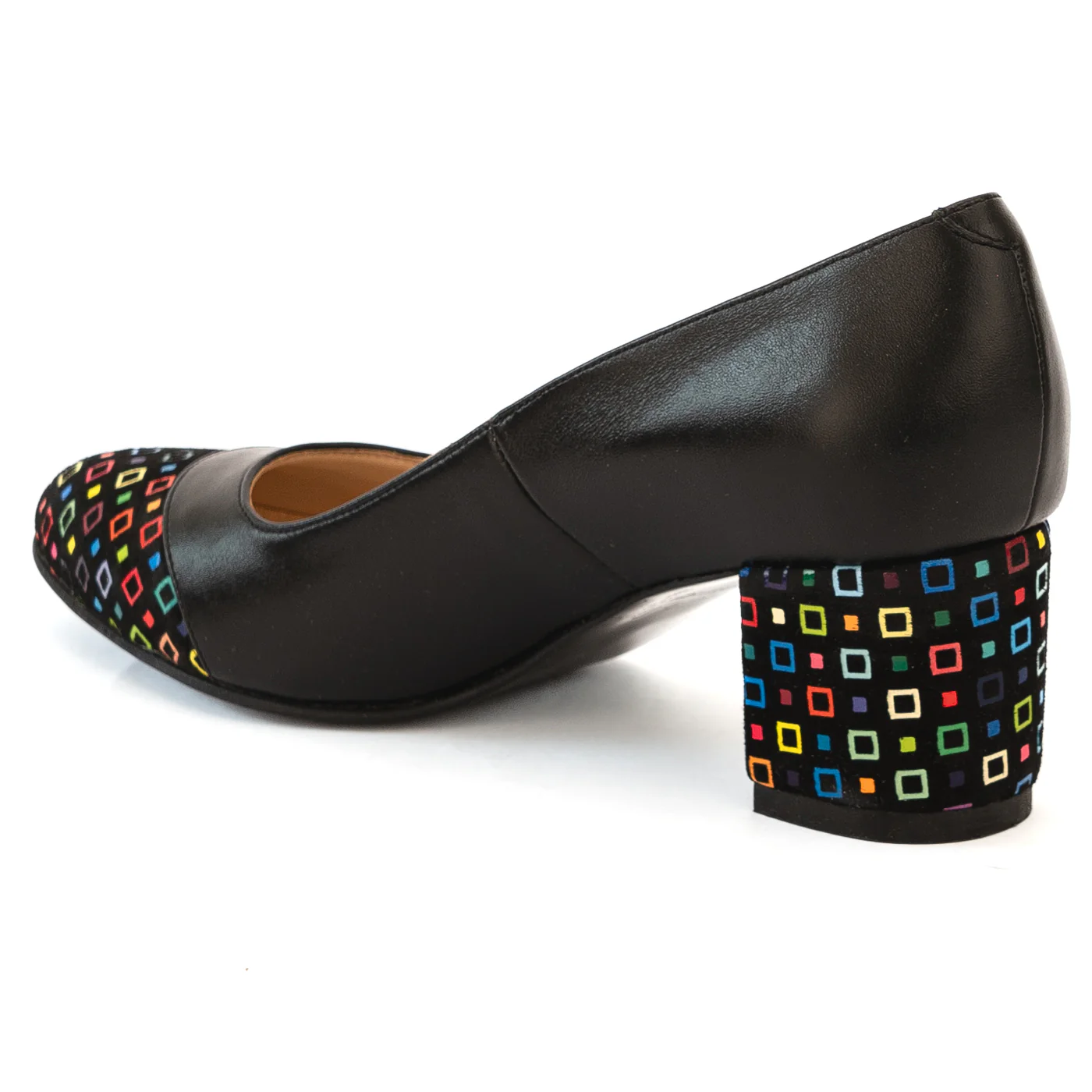 Pantofi dama din piele naturala neagra cu toc gros 13983 - Image 2