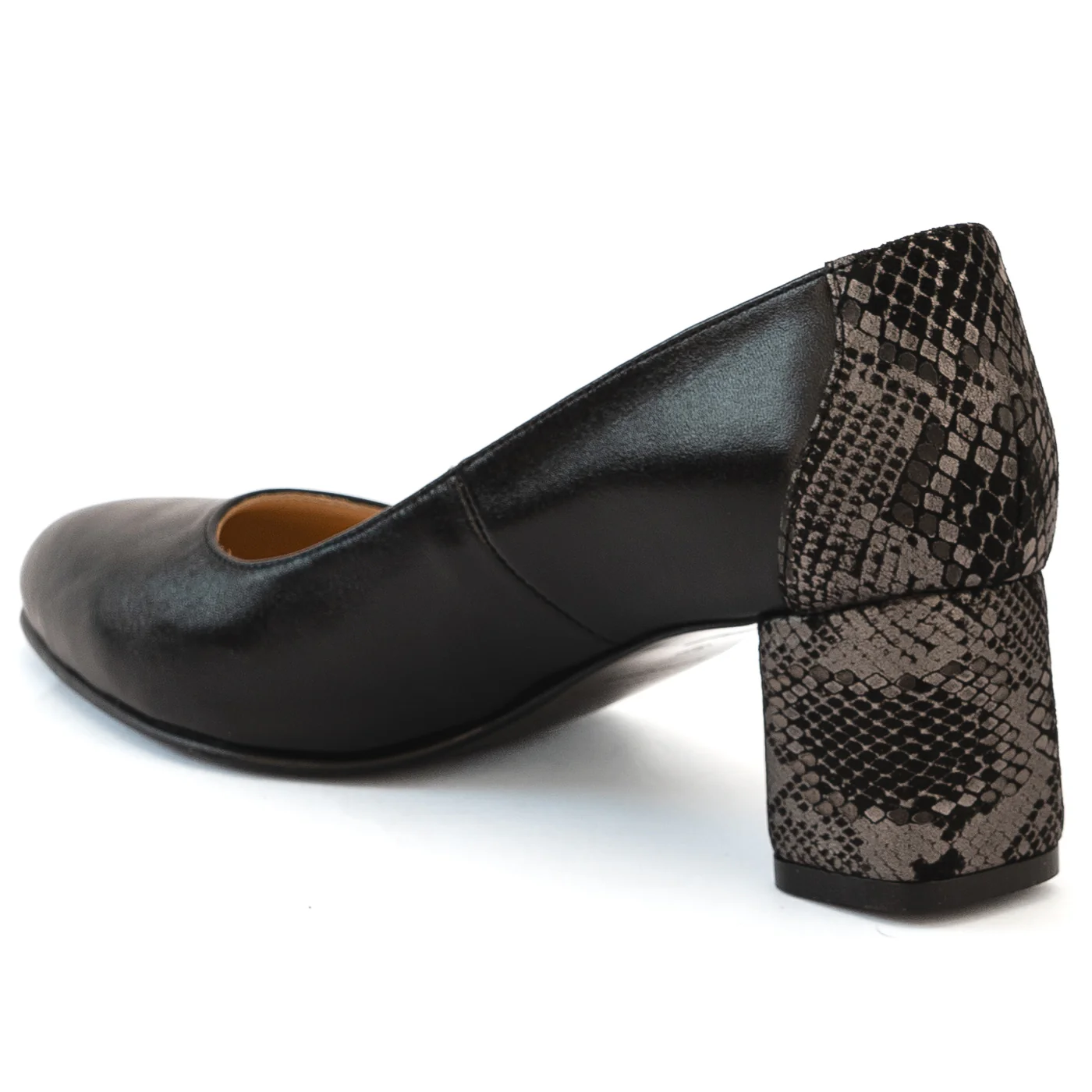 Pantofi dama din piele naturala neagra cu toc gros 13984 - Image 2