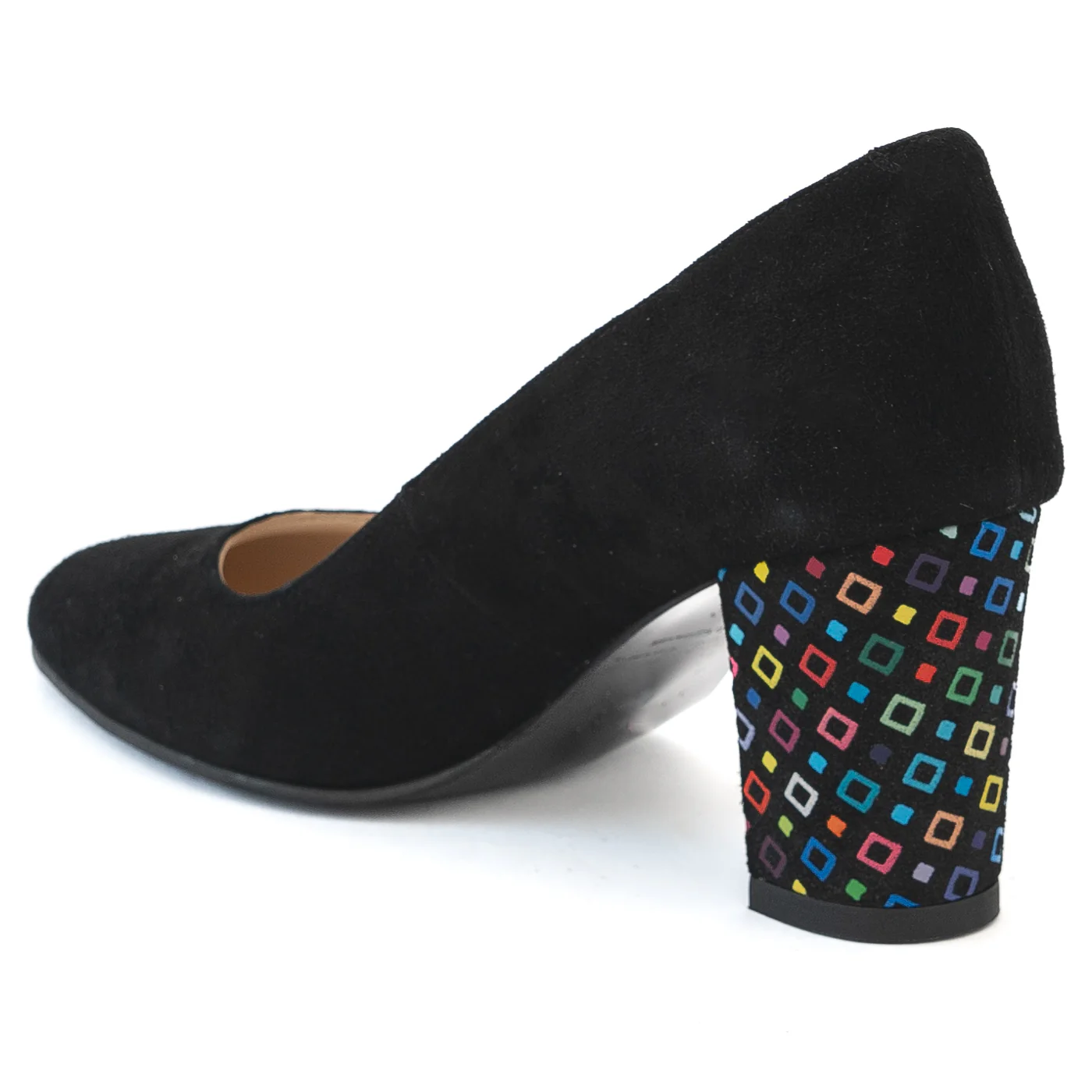 Pantofi dama din piele naturala neagra cu toc gros 13989 - Image 2