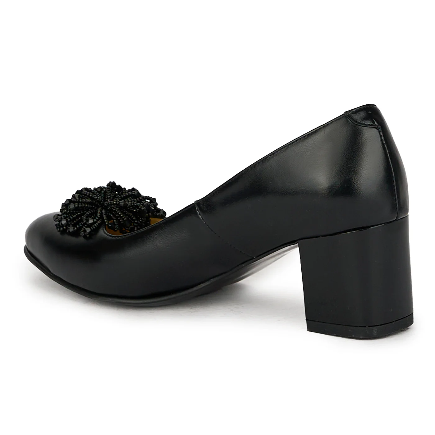 Pantofi dama din piele naturala neagra cu toc gros 17546 - Image 2