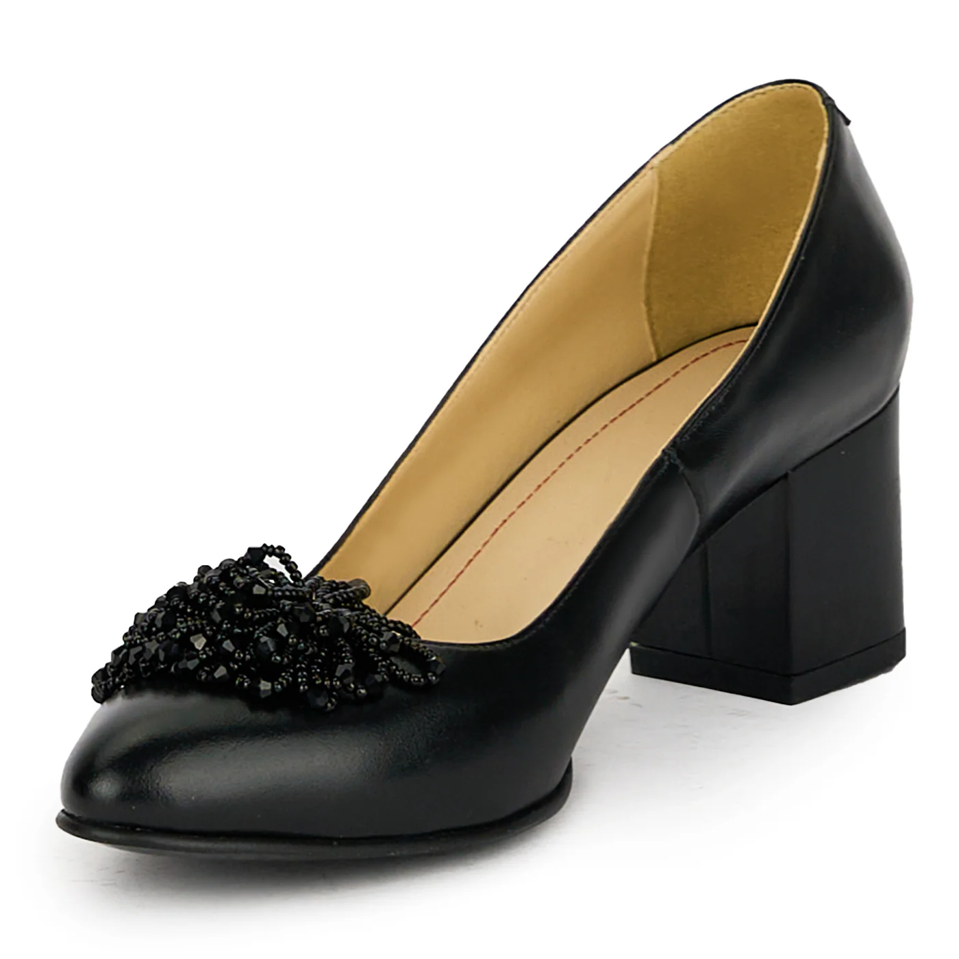 Pantofi dama din piele naturala neagra cu toc gros 17546 - Image 3