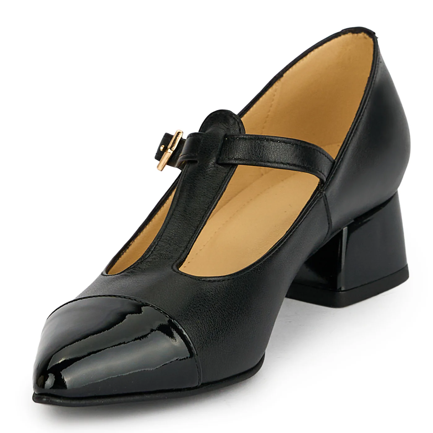 Pantofi dama din piele naturala neagra cu toc gros 3.5 cm 19303 - Image 3