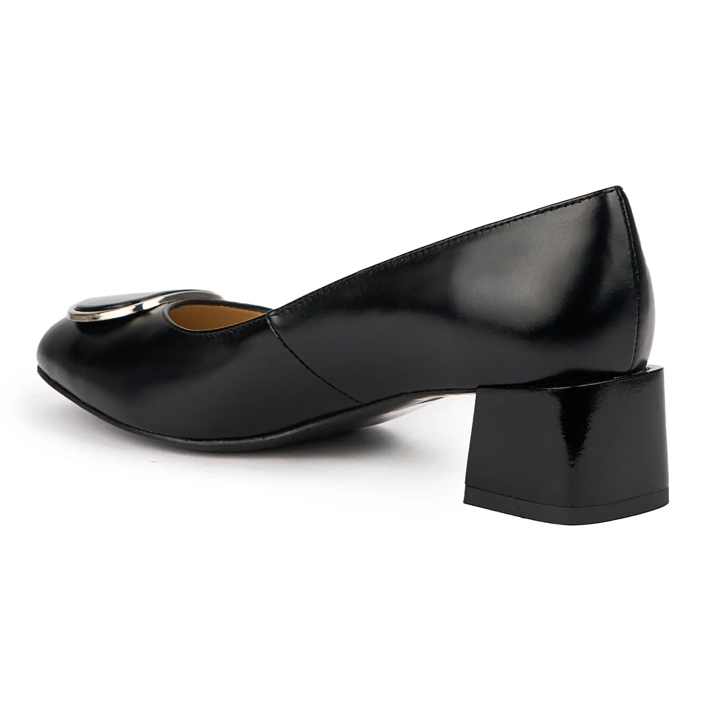 Pantofi dama din piele naturala neagra cu toc gros 4.5 cm 14634 - Image 2