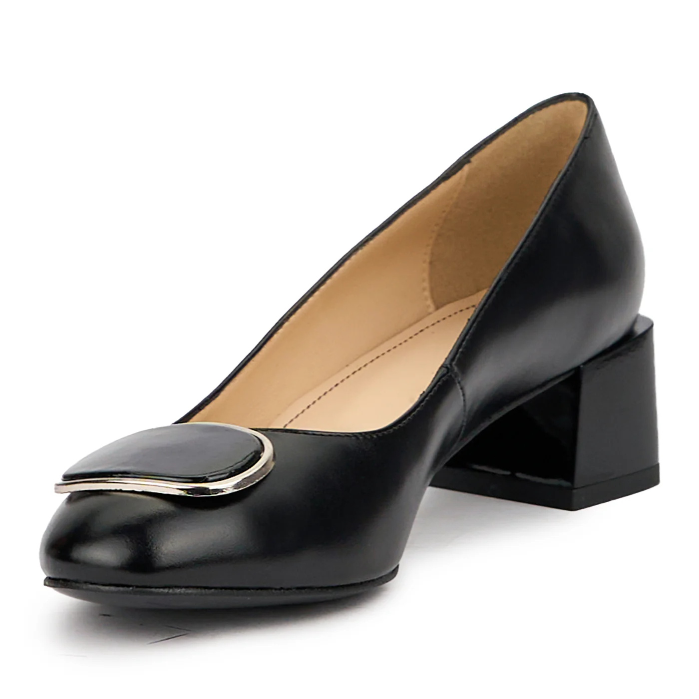 Pantofi dama din piele naturala neagra cu toc gros 4.5 cm 14634 - Image 3