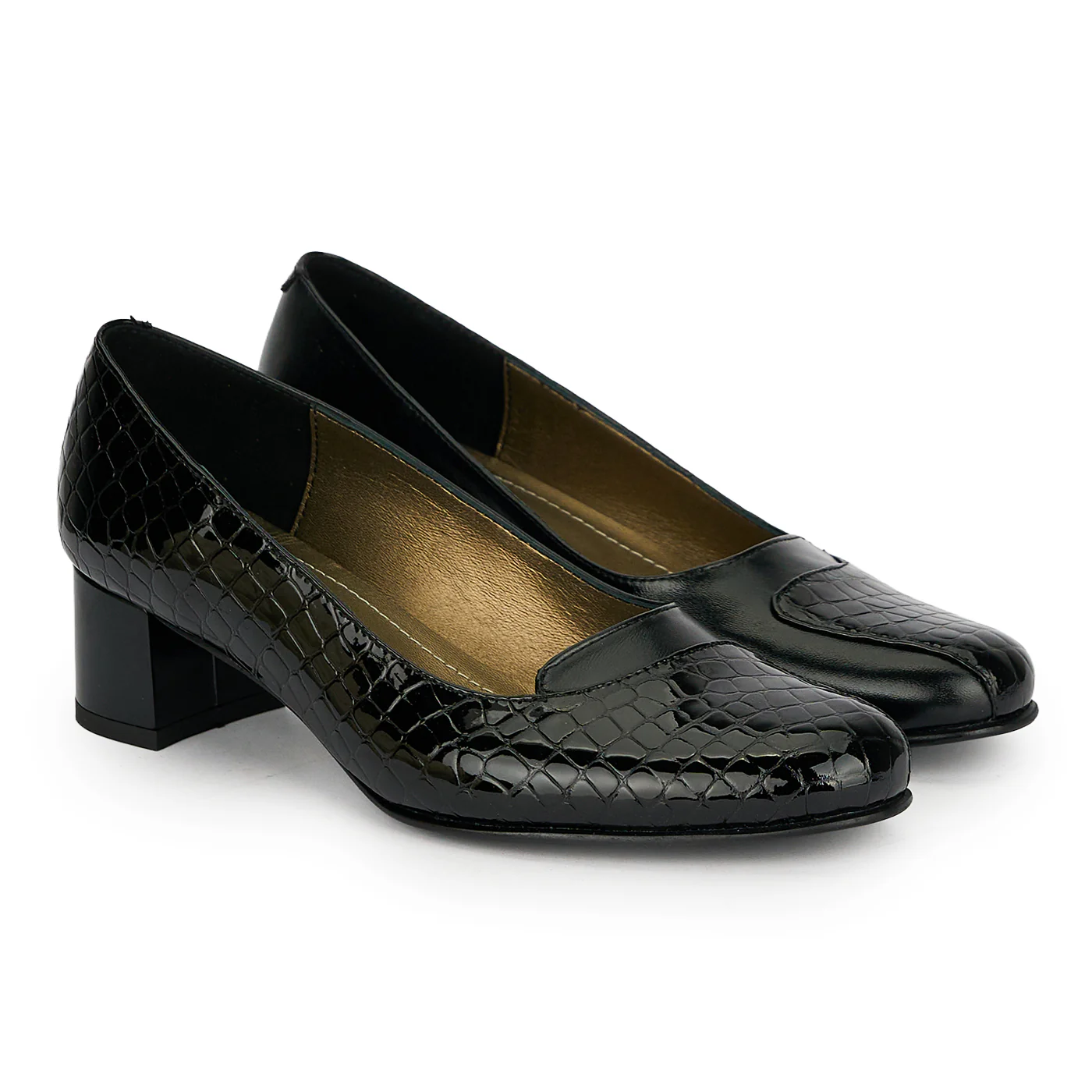 Pantofi dama din piele naturala neagra cu toc gros 4.5 cm 19307 - Image 4