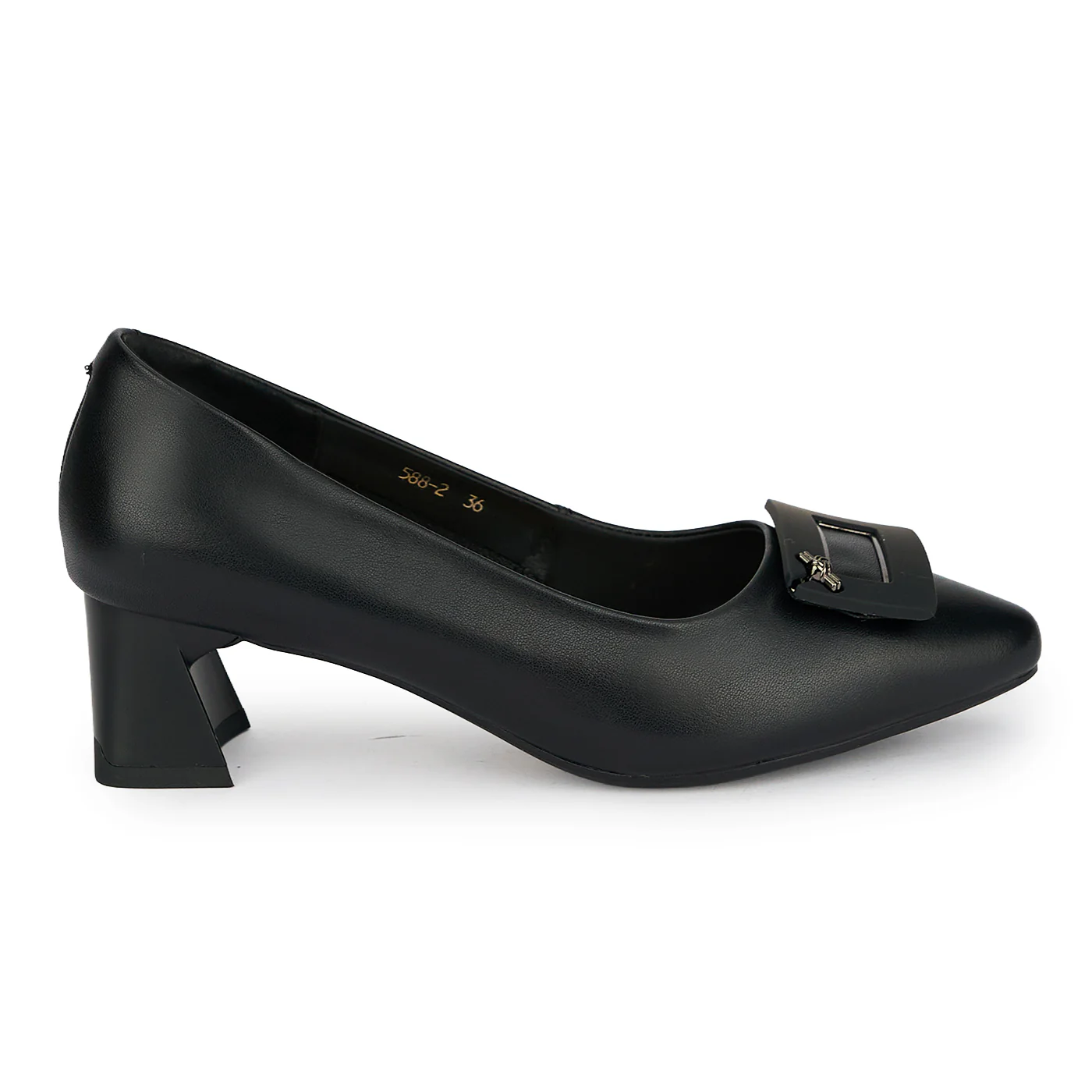 Pantofi dama din piele naturala neagra cu toc gros 4.5 cm 19370
