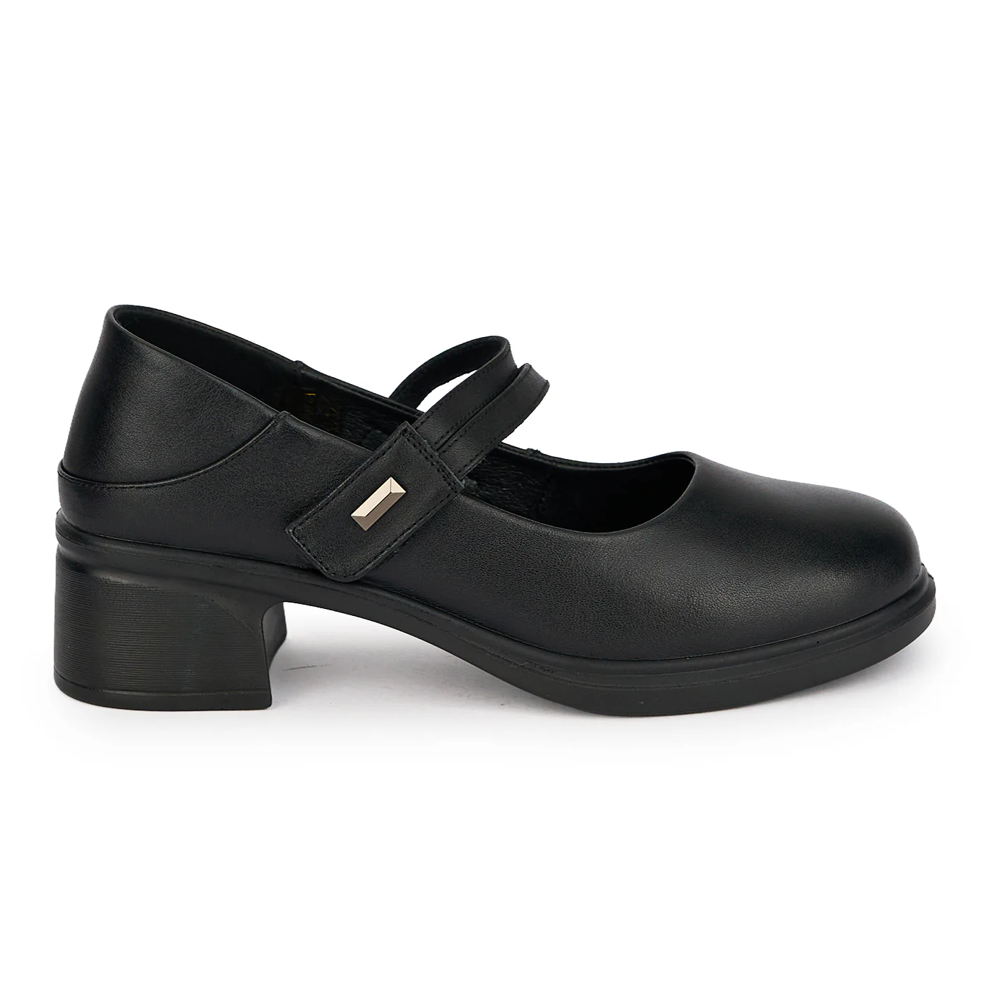 Pantofi dama din piele naturala neagra cu toc gros 4.5 cm 19586