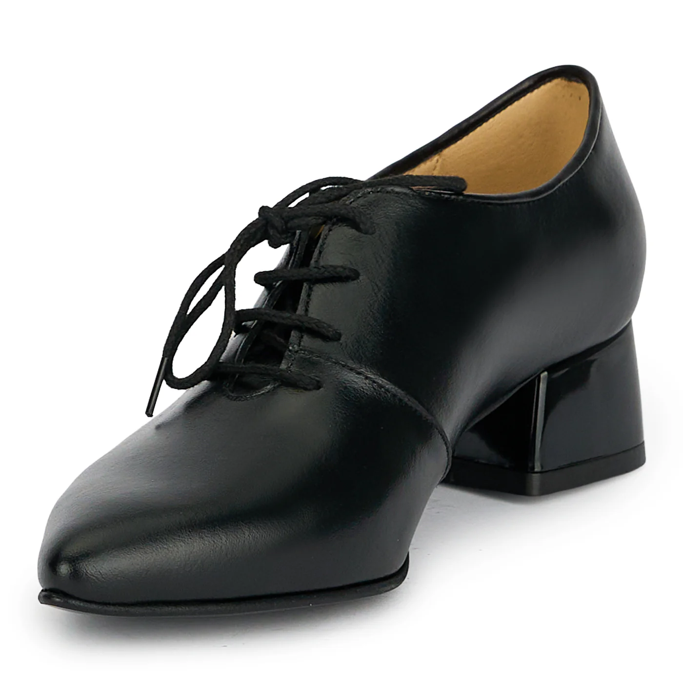 Pantofi dama din piele naturala neagra cu toc gros 4 cm 19217 - Image 2
