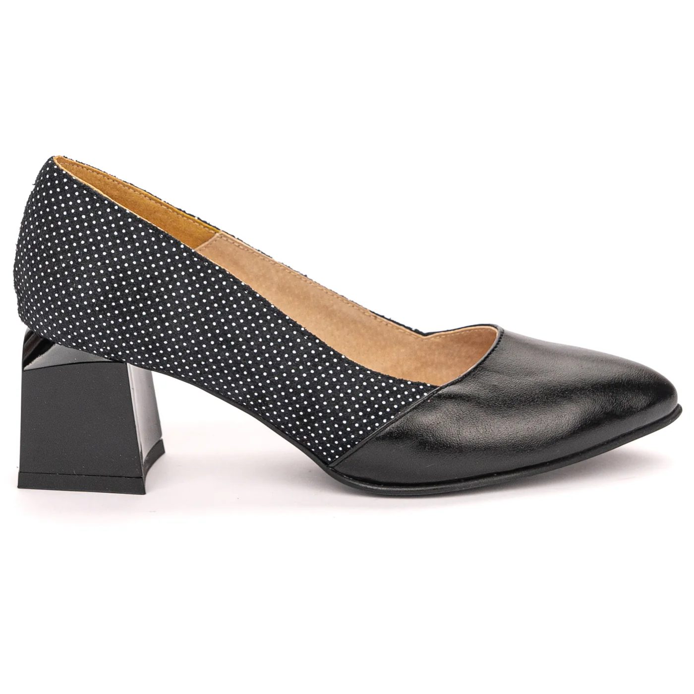 Pantofi dama din piele naturala neagra cu toc gros 5.5 cm 13569