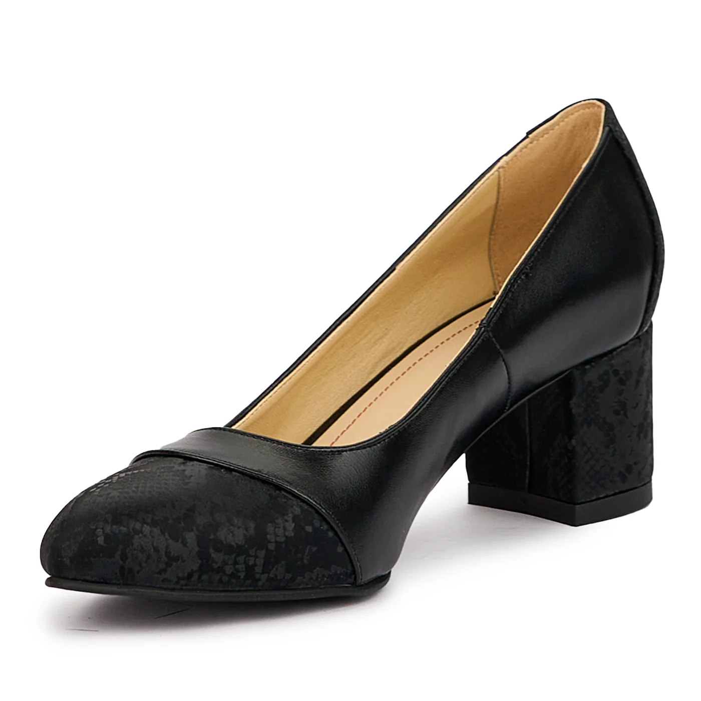 Pantofi dama din piele naturala neagra cu toc gros 5.5 cm 14365 - Image 3