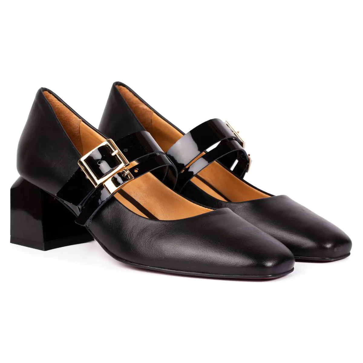 Pantofi dama din piele naturala neagra cu toc gros 5.5 cm 15741 - Image 3
