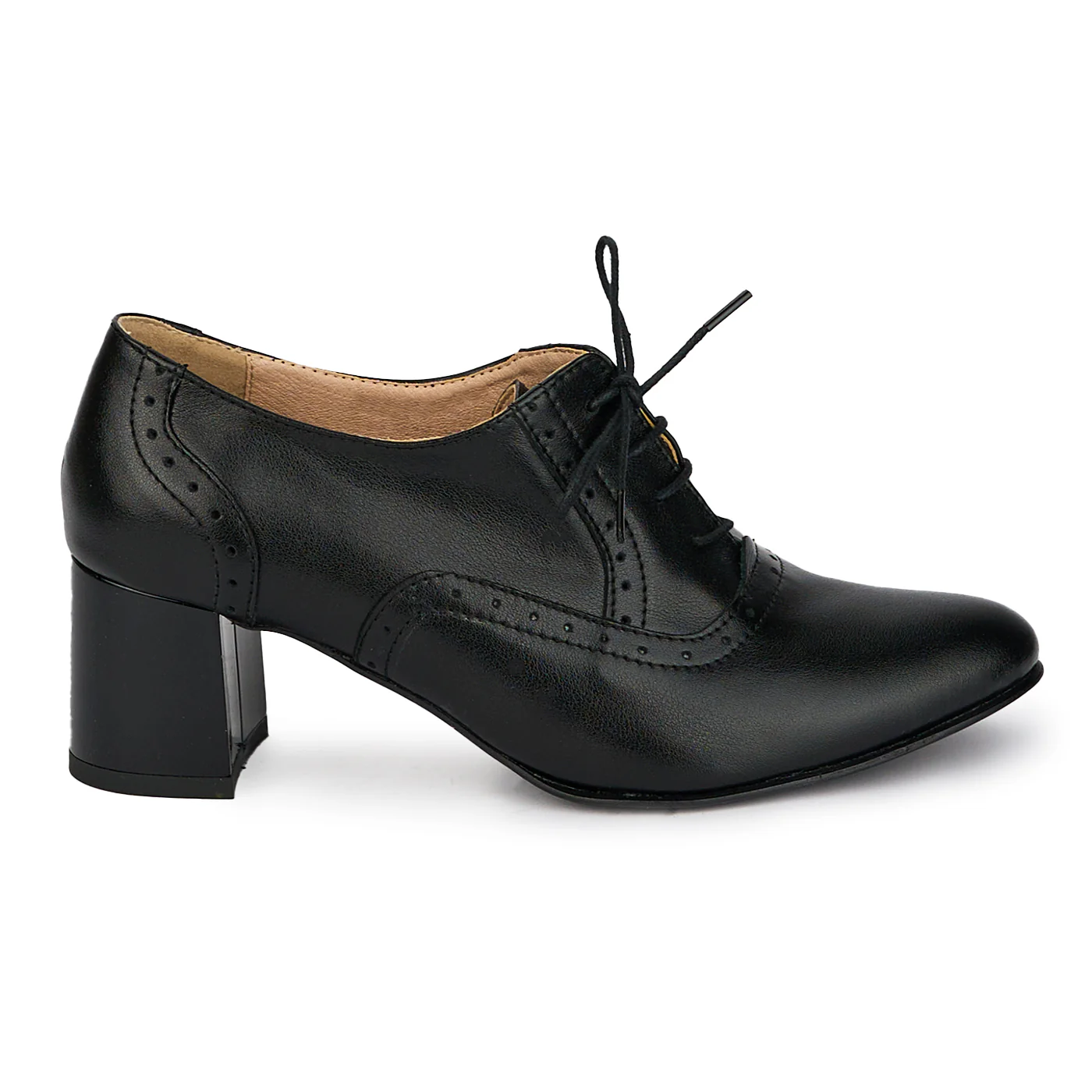 Pantofi dama din piele naturala neagra cu toc gros 5.5 cm 18044
