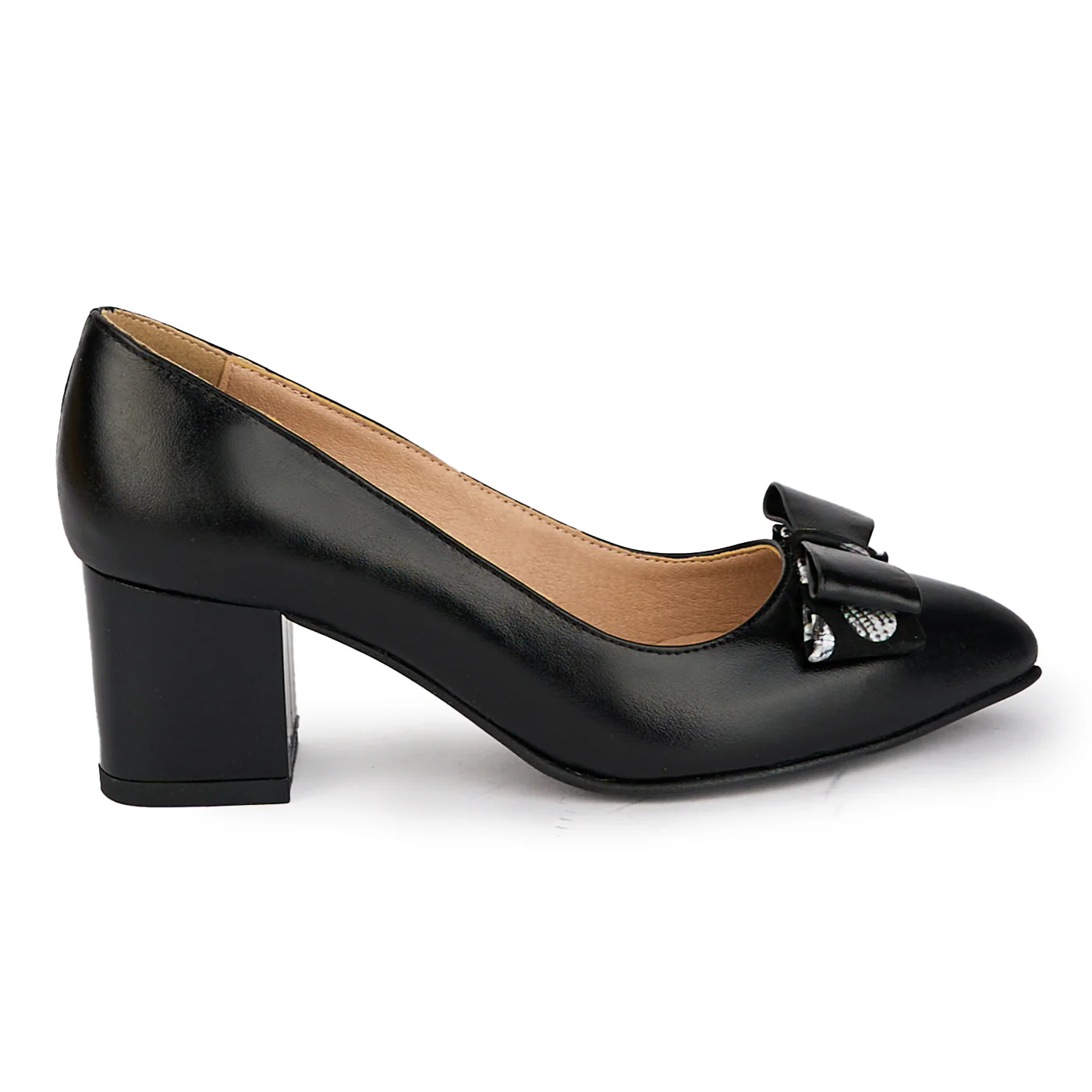 Pantofi dama din piele naturala neagra cu toc gros 5.5 cm 18121