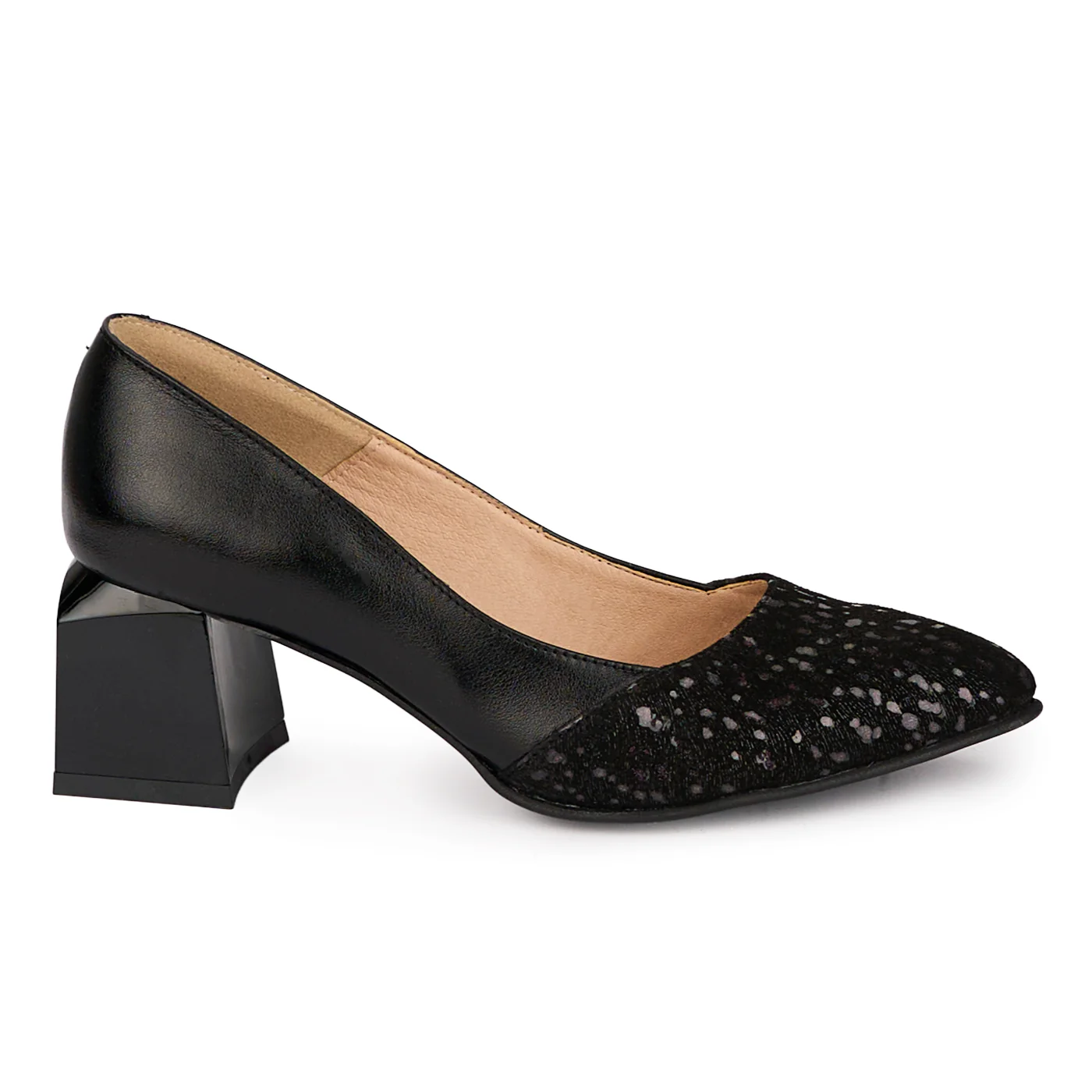 Pantofi dama din piele naturala neagra cu toc gros 5.5 cm 18497