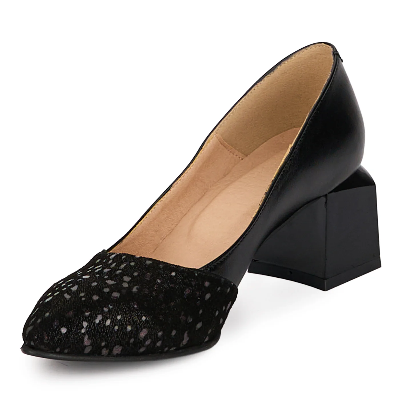 Pantofi dama din piele naturala neagra cu toc gros 5.5 cm 18497 - Image 3