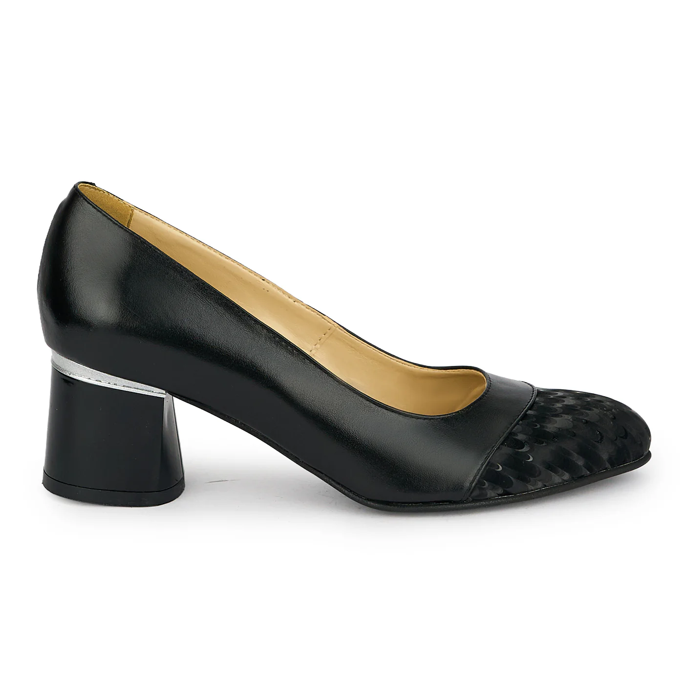 Pantofi dama din piele naturala neagra cu toc gros 5.5 cm 19441
