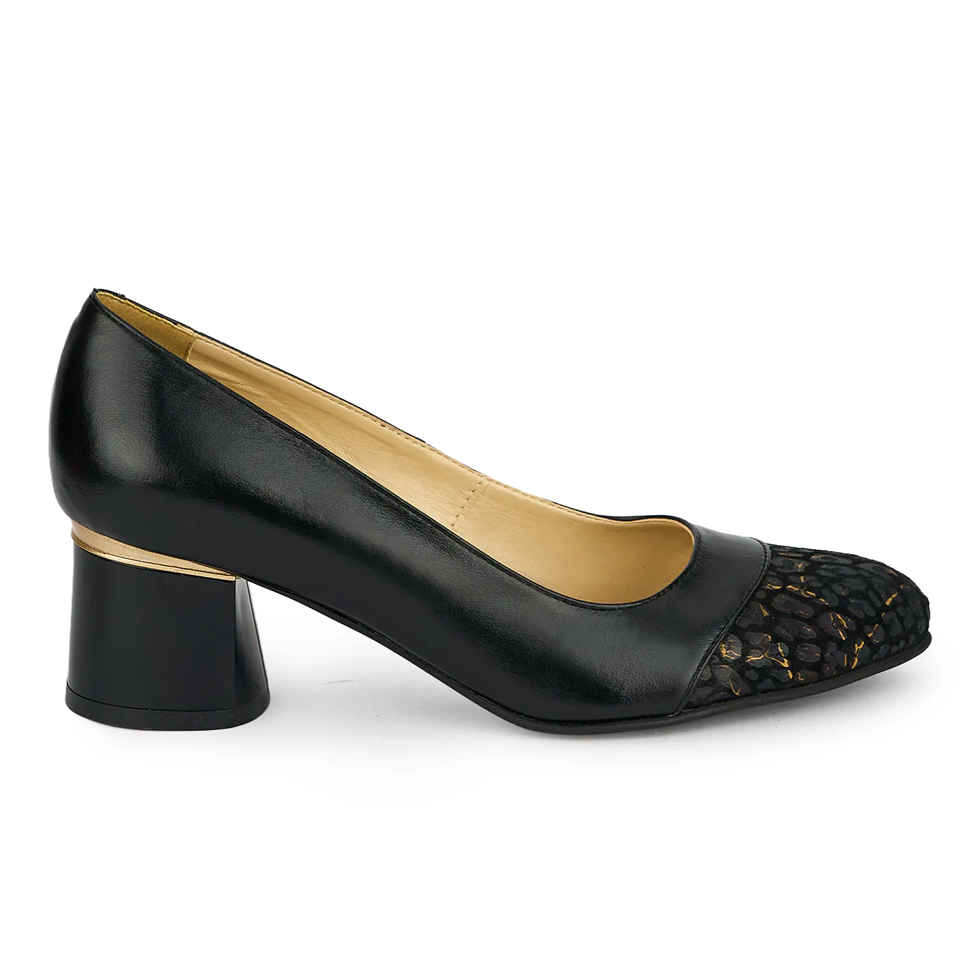 Pantofi dama din piele naturala neagra cu toc gros 5.5 cm 19442