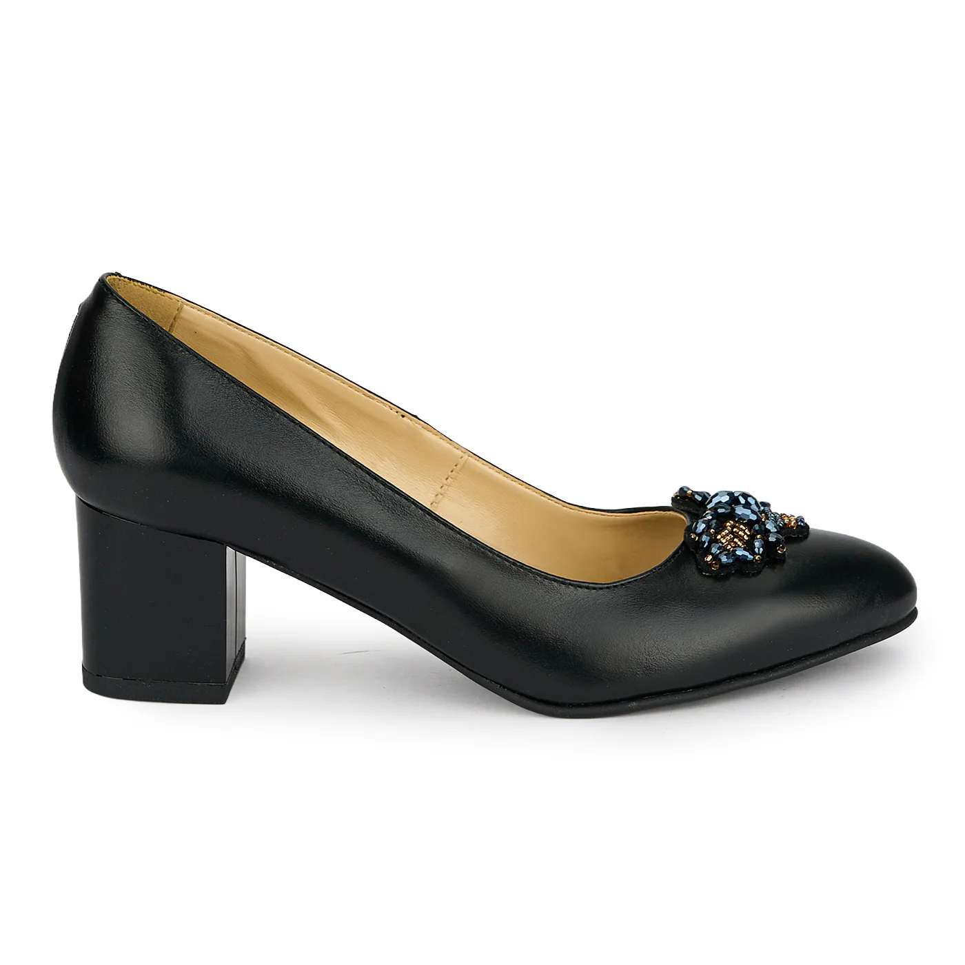 Pantofi dama din piele naturala neagra cu toc gros 5.5 cm 19451