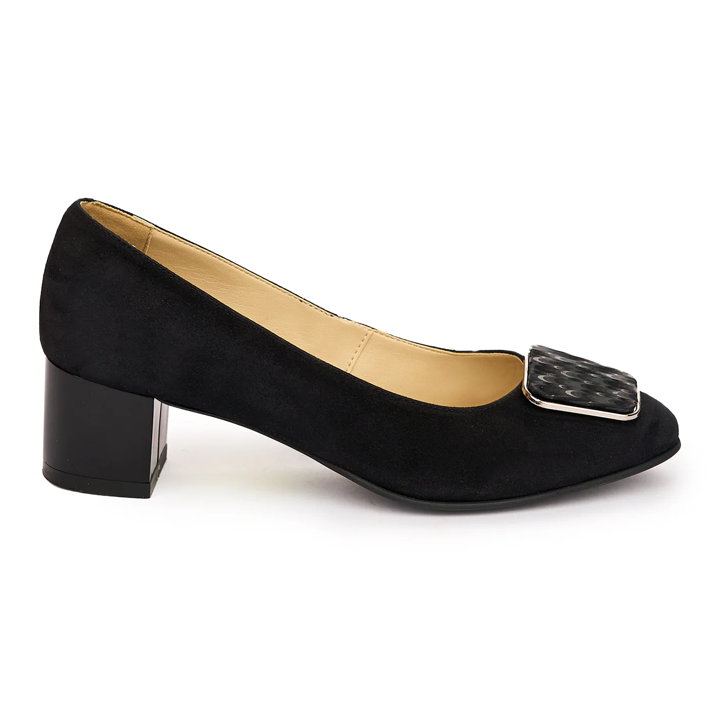 Pantofi dama din piele naturala neagra cu toc gros 5 cm 13810