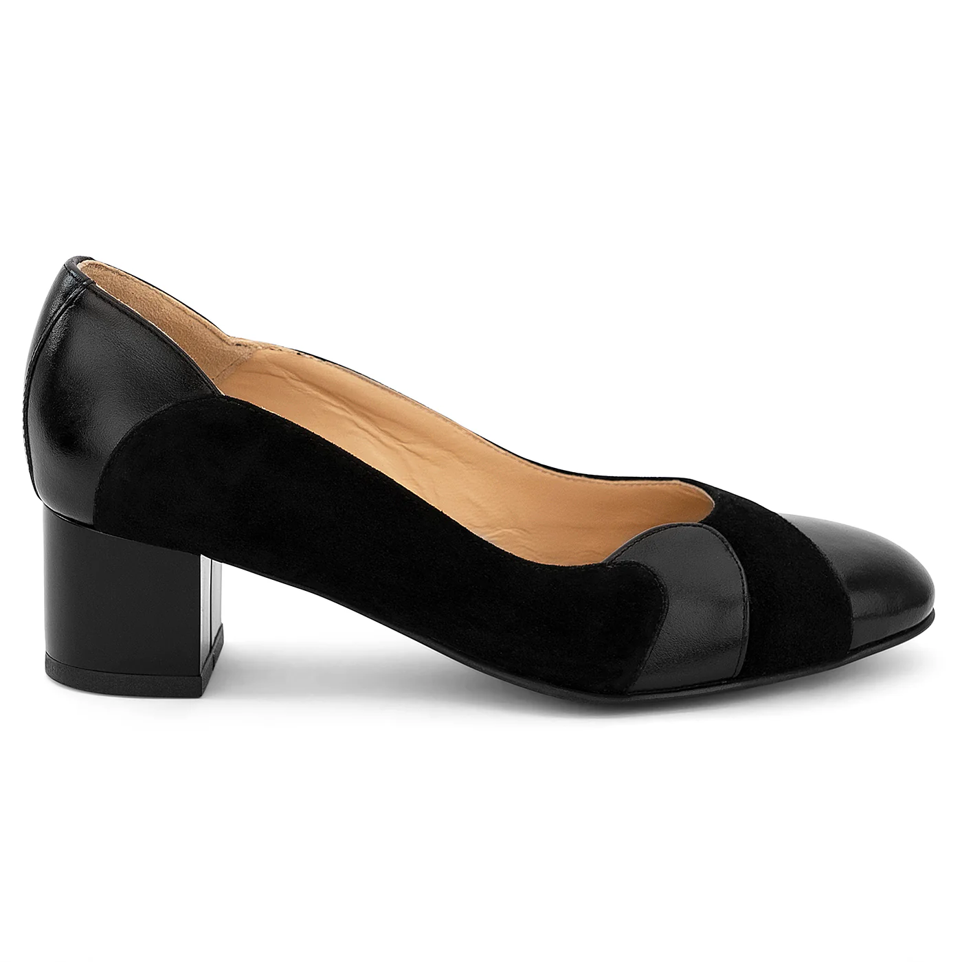 Pantofi dama din piele naturala neagra cu toc gros 5 cm 14195