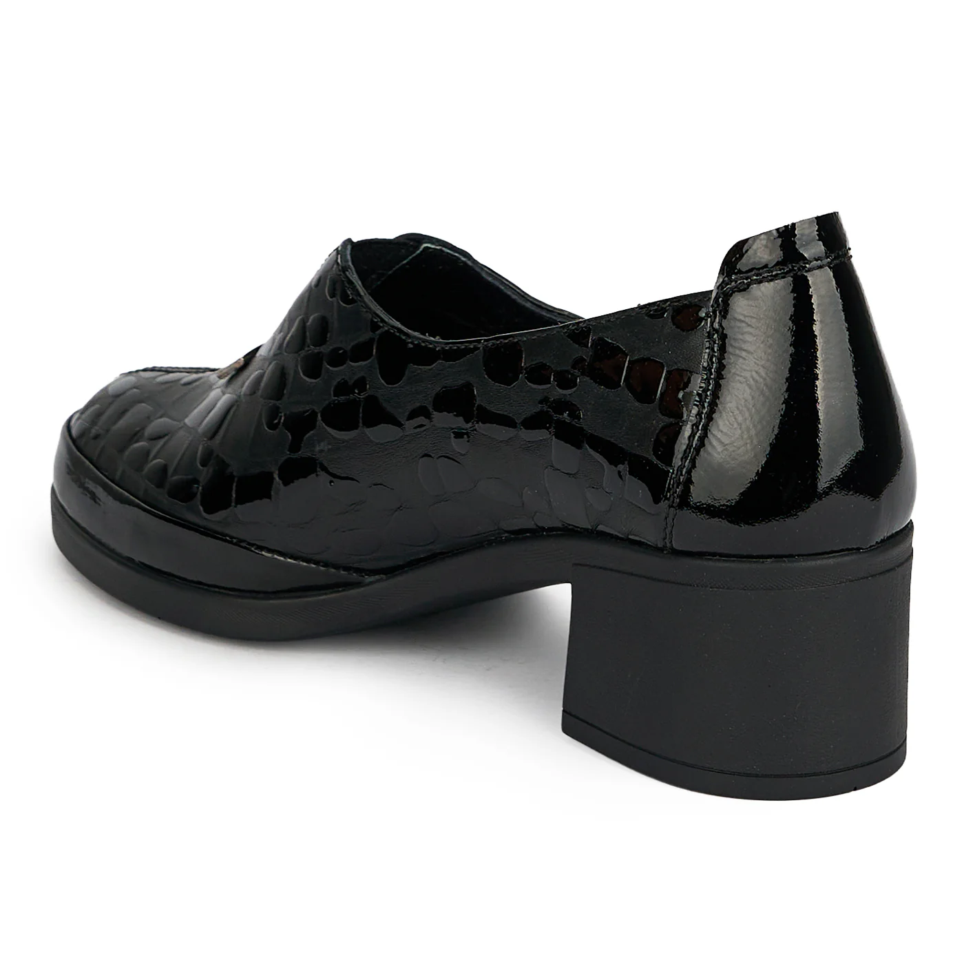 Pantofi dama din piele naturala neagra cu toc gros 5 cm 19411 - Image 2
