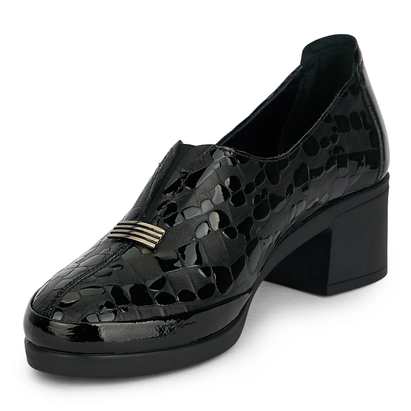 Pantofi dama din piele naturala neagra cu toc gros 5 cm 19411 - Image 3