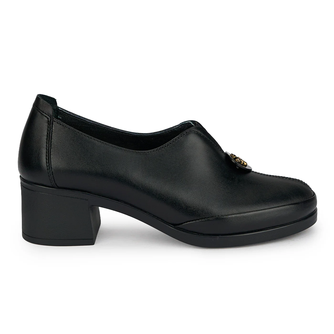 Pantofi dama din piele naturala neagra cu toc gros 5 cm 19412
