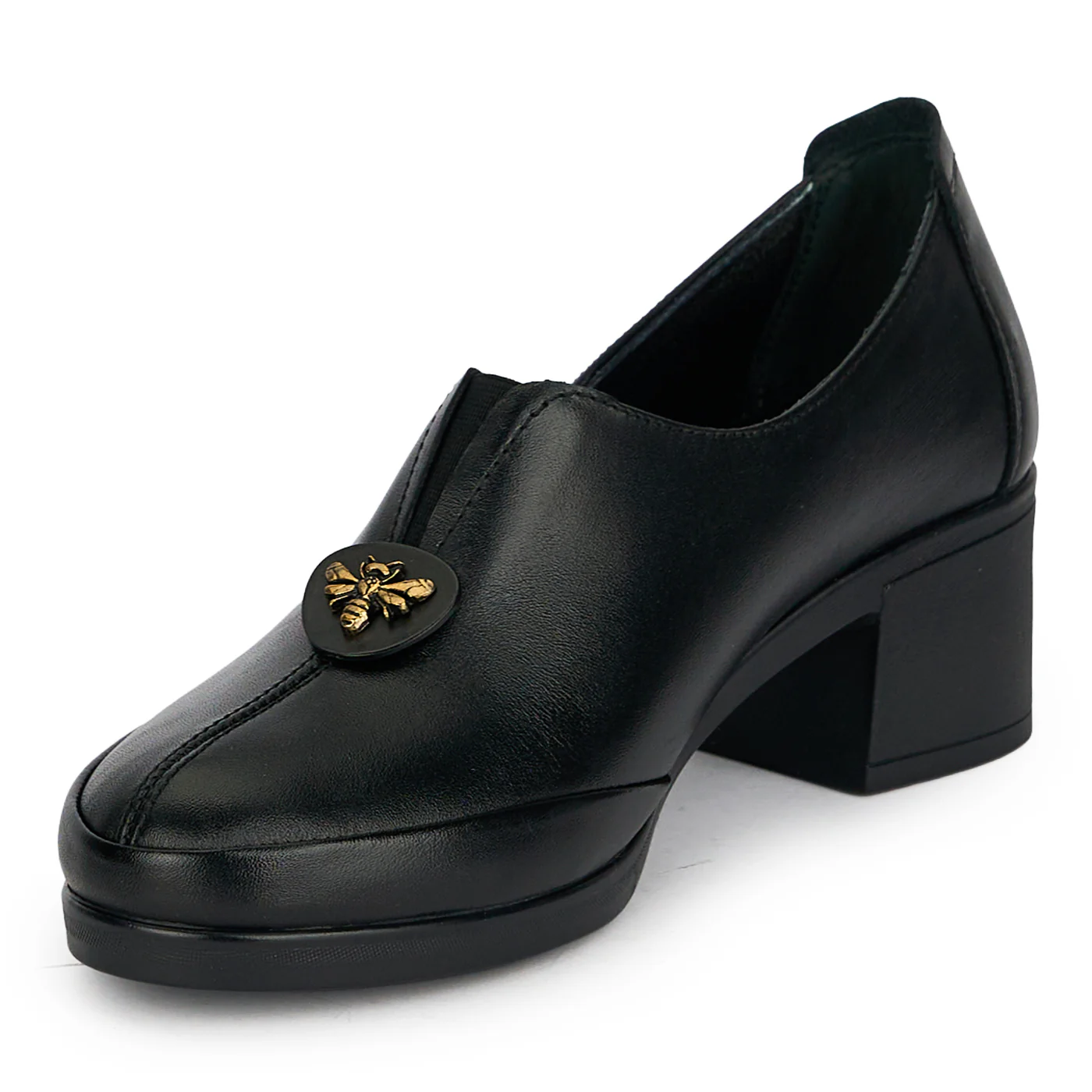 Pantofi dama din piele naturala neagra cu toc gros 5 cm 19412 - Image 3