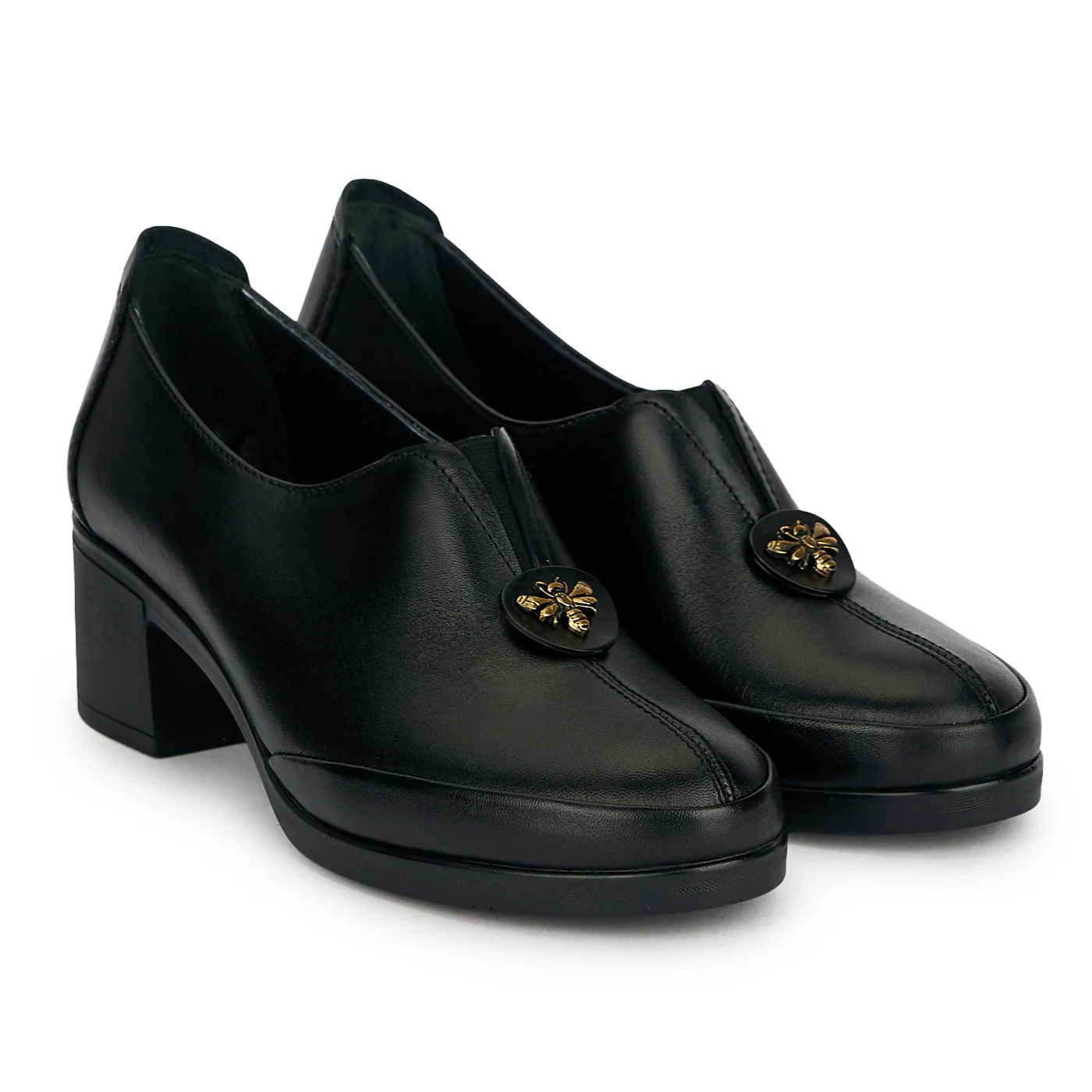 Pantofi dama din piele naturala neagra cu toc gros 5 cm 19412 - Image 4