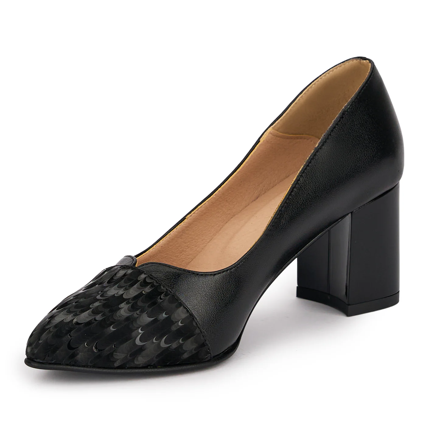 Pantofi dama din piele naturala neagra cu toc gros 6.5 cm 18840 - Image 3