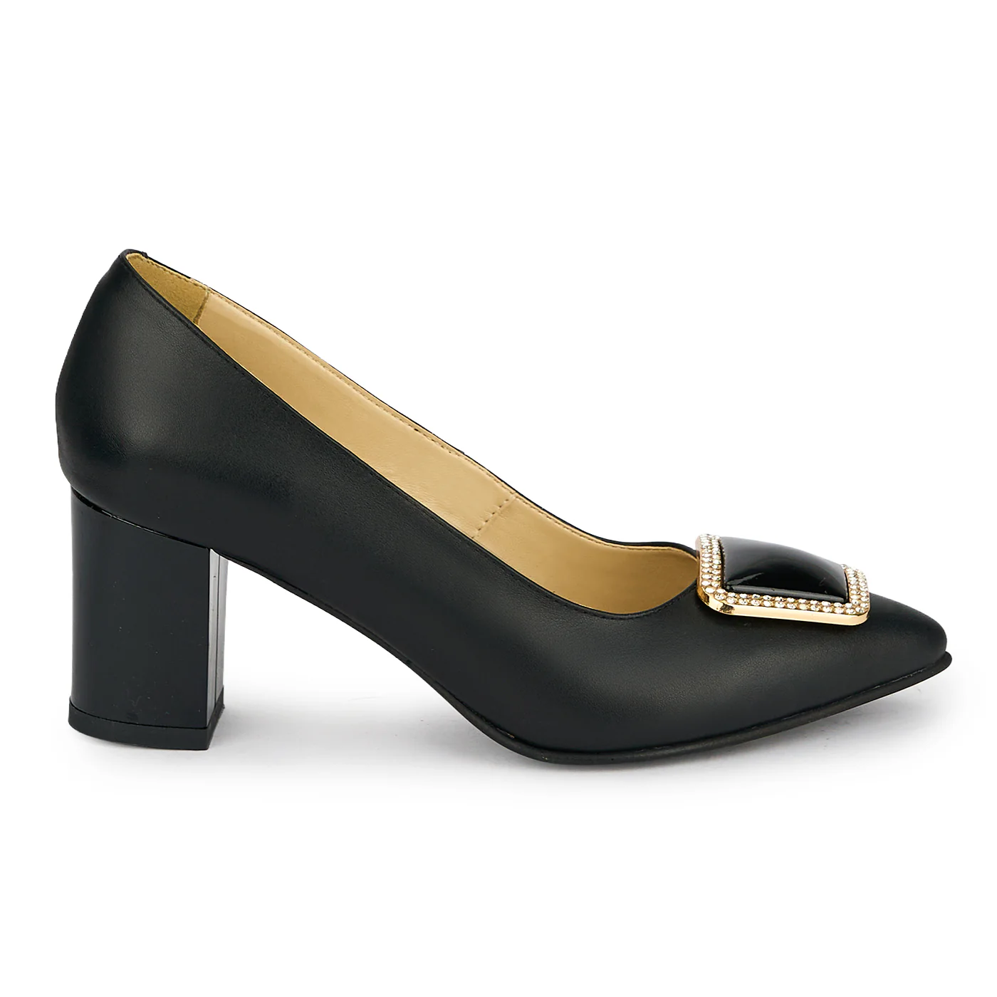 Pantofi dama din piele naturala neagra cu toc gros 6.5 cm 19433