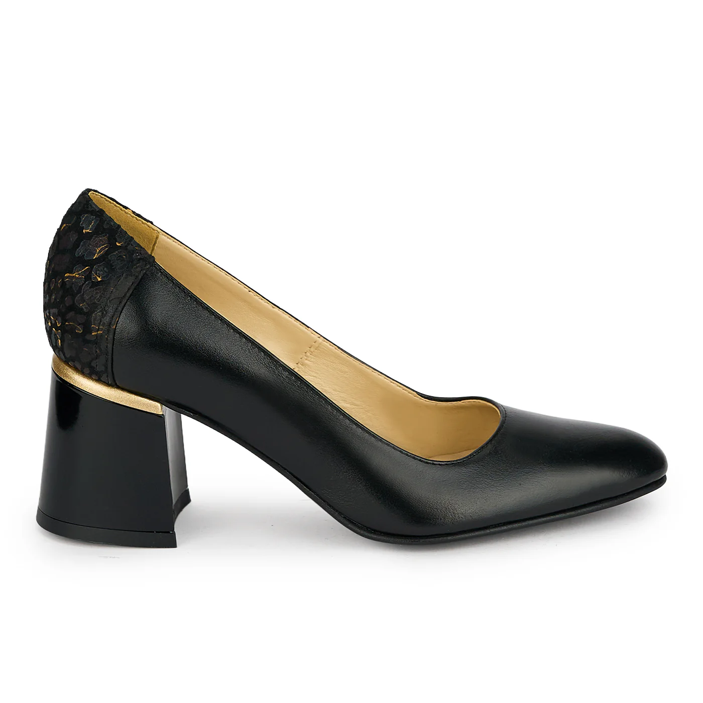 Pantofi dama din piele naturala neagra cu toc gros 6.5 cm 19439