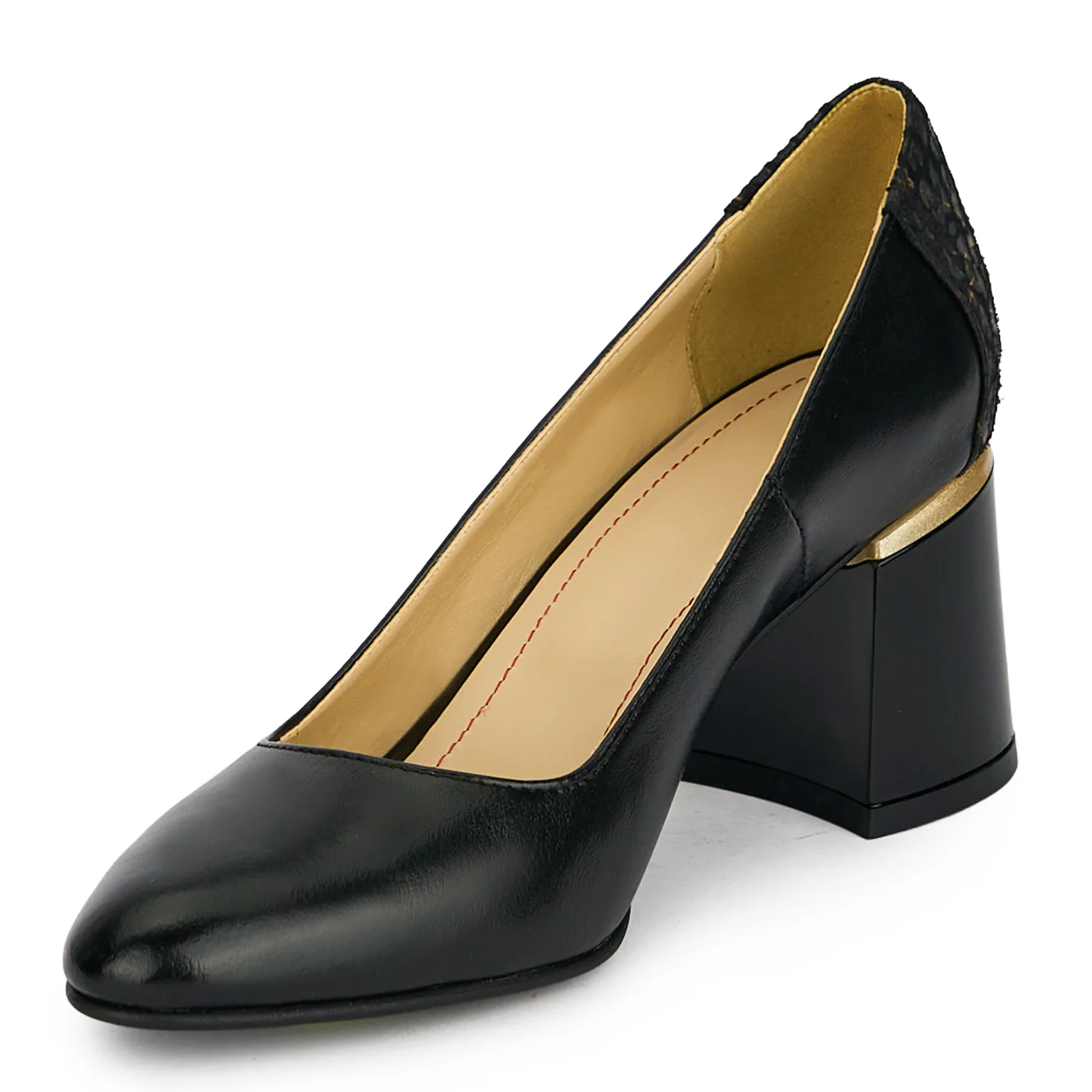 Pantofi dama din piele naturala neagra cu toc gros 6.5 cm 19439 - Image 3