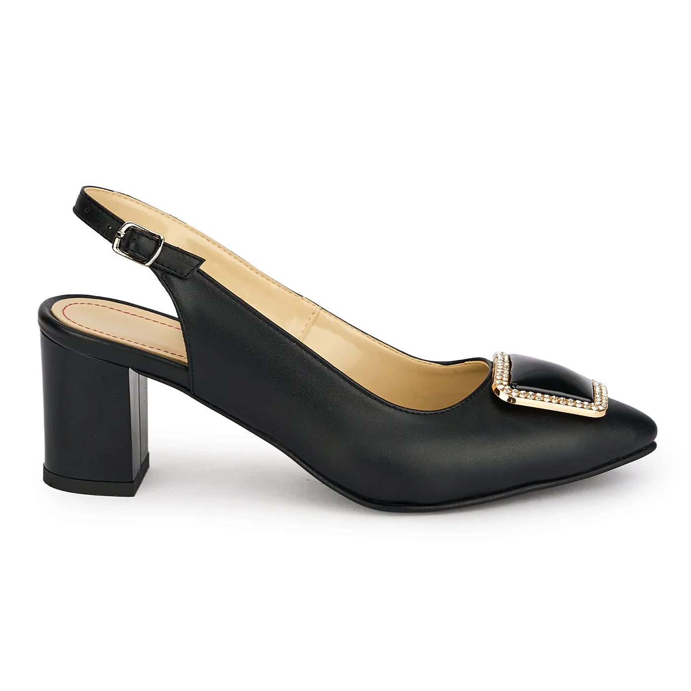 Pantofi dama din piele naturala neagra cu toc gros 6.5 cm 19896