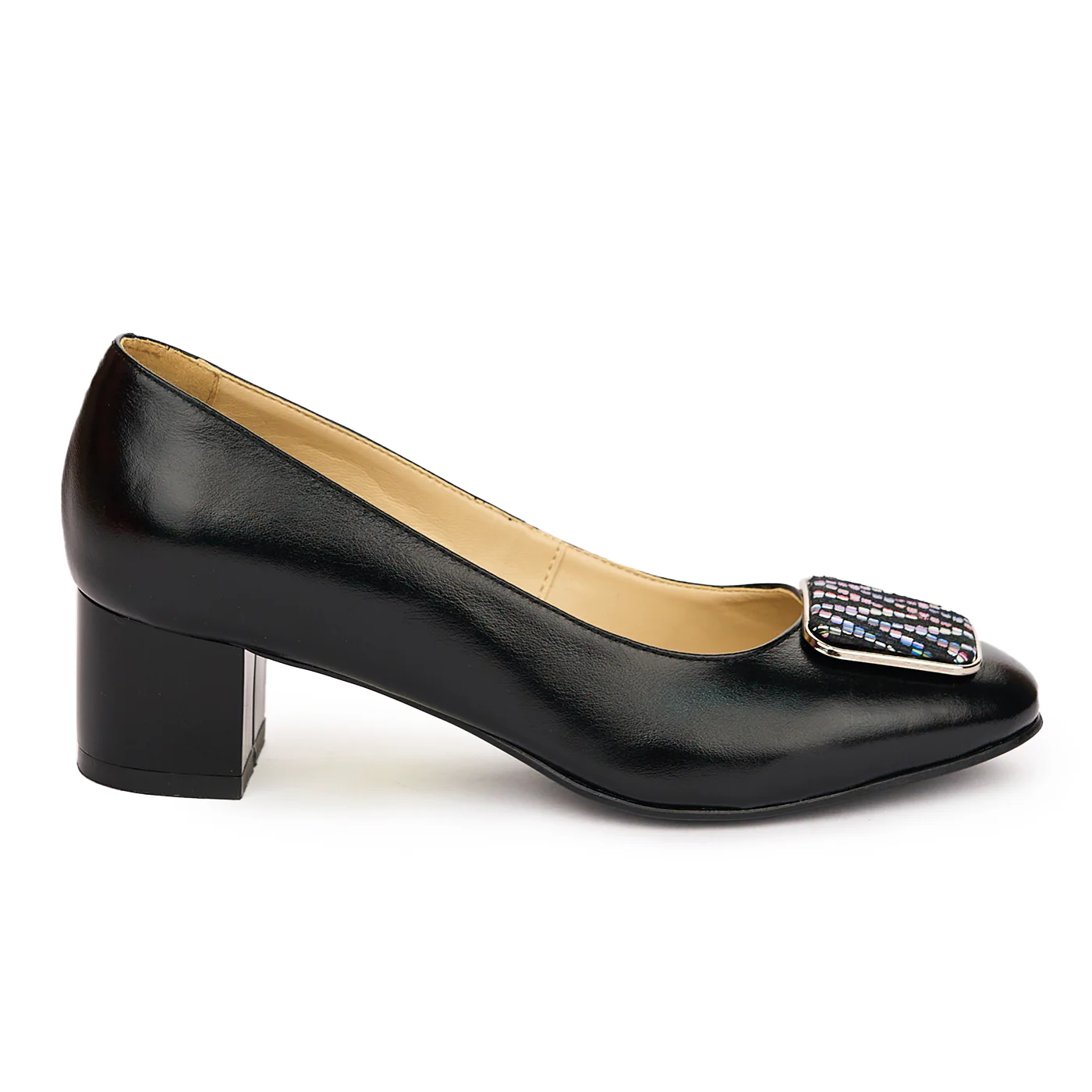 Pantofi dama din piele naturala neagra cu toc gros 6 cm 13776