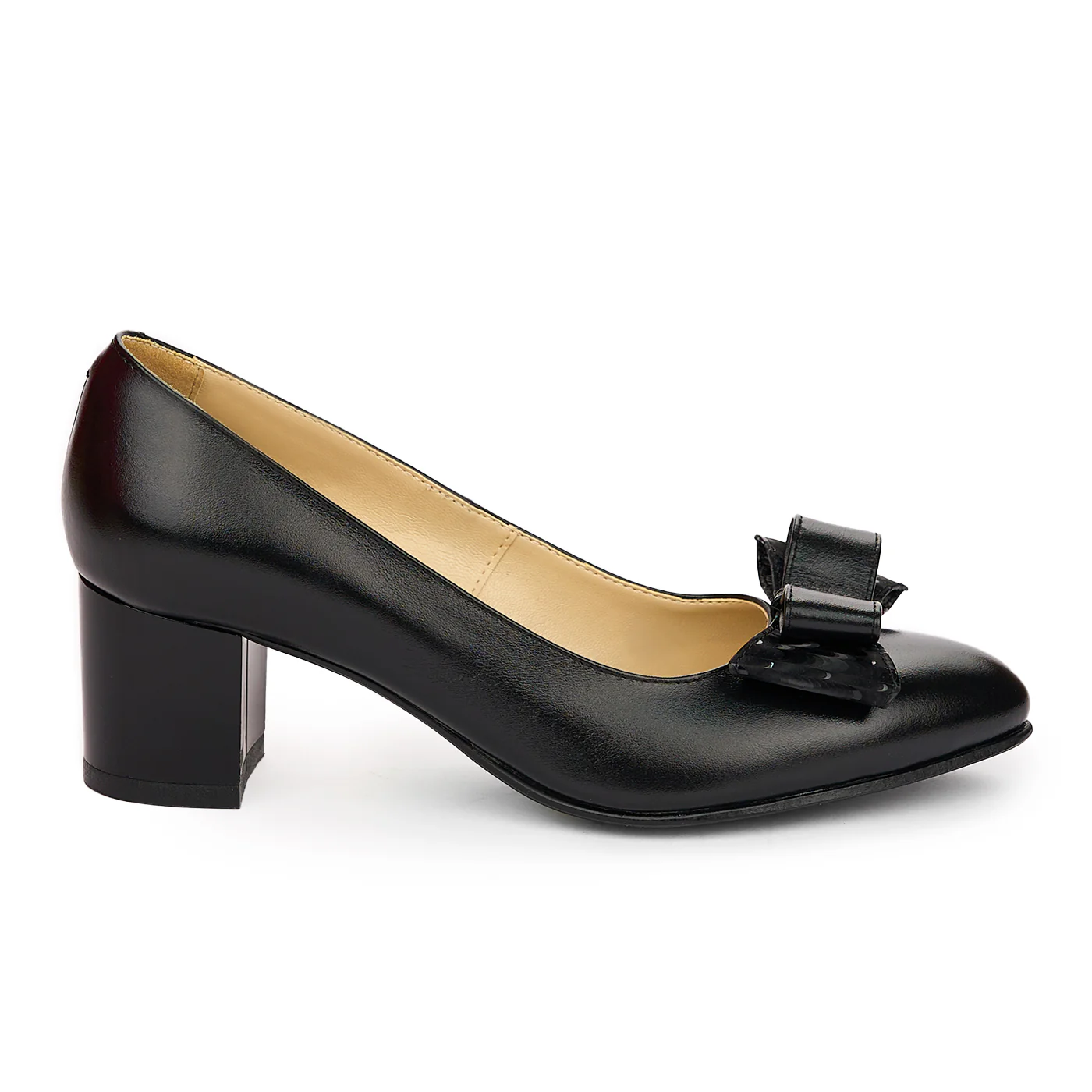 Pantofi dama din piele naturala neagra cu toc gros 6 cm 13780