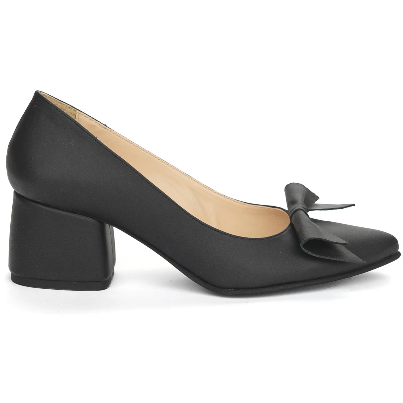 Pantofi dama din piele naturala neagra cu toc gros 6 cm 13909
