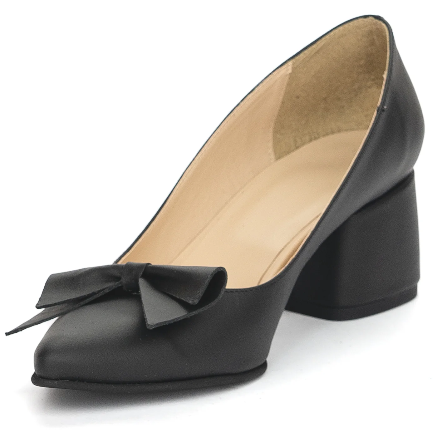 Pantofi dama din piele naturala neagra cu toc gros 6 cm 13909 - Image 3