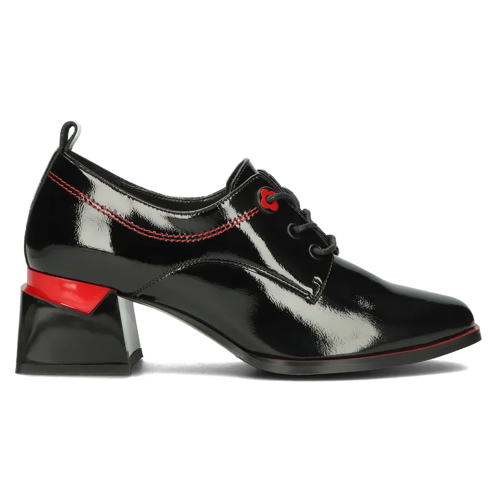 Pantofi dama din piele naturala neagra cu toc gros 6 cm 14133