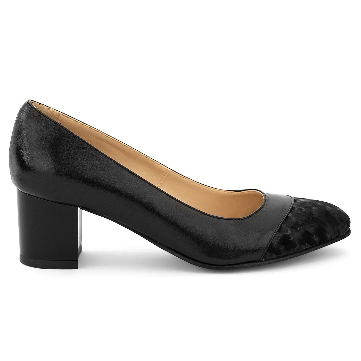 Pantofi dama din piele naturala neagra cu toc gros 6 cm 14194