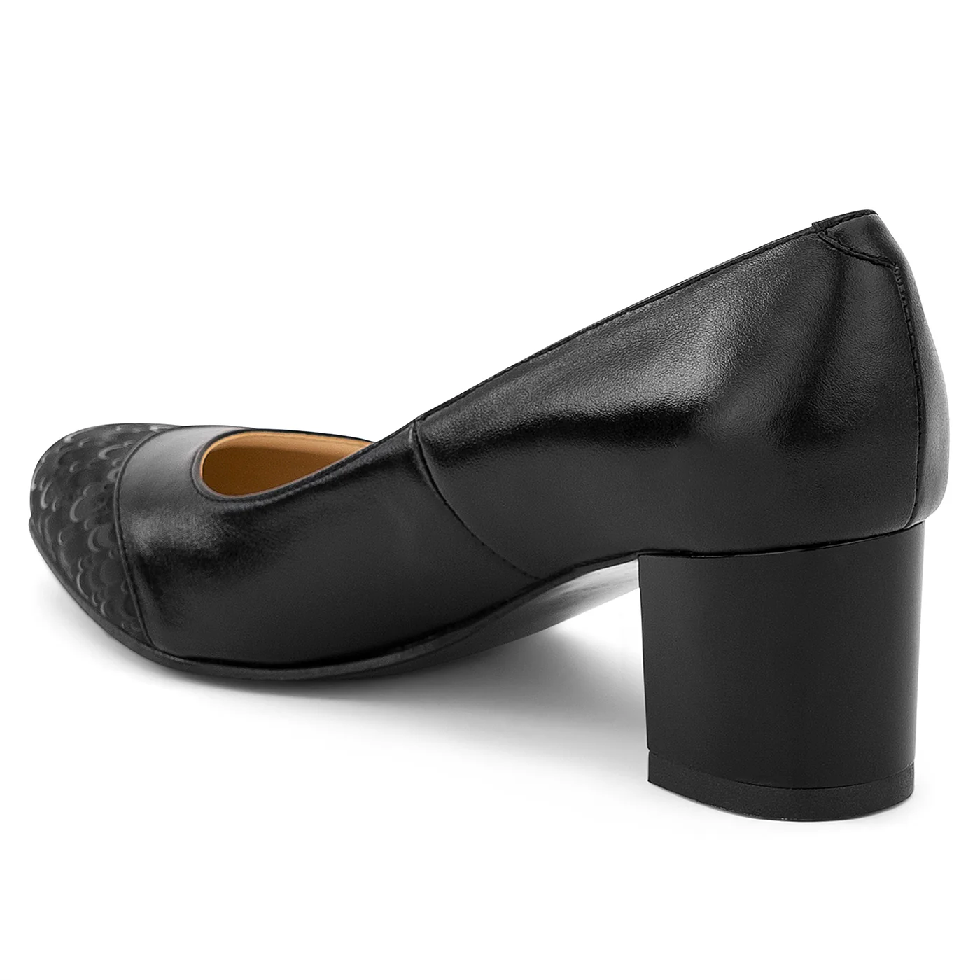 Pantofi dama din piele naturala neagra cu toc gros 6 cm 14194 - Image 2