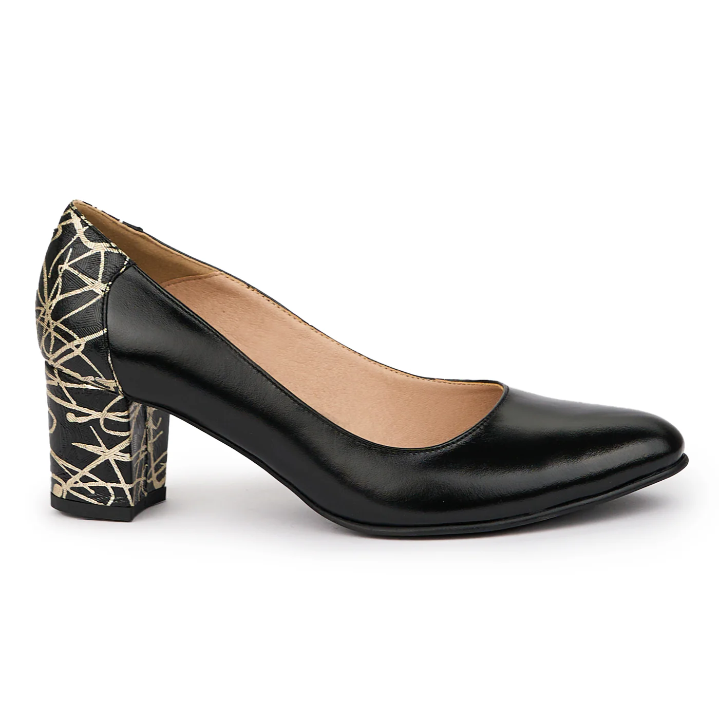 Pantofi dama din piele naturala neagra cu toc gros 6 cm 14333