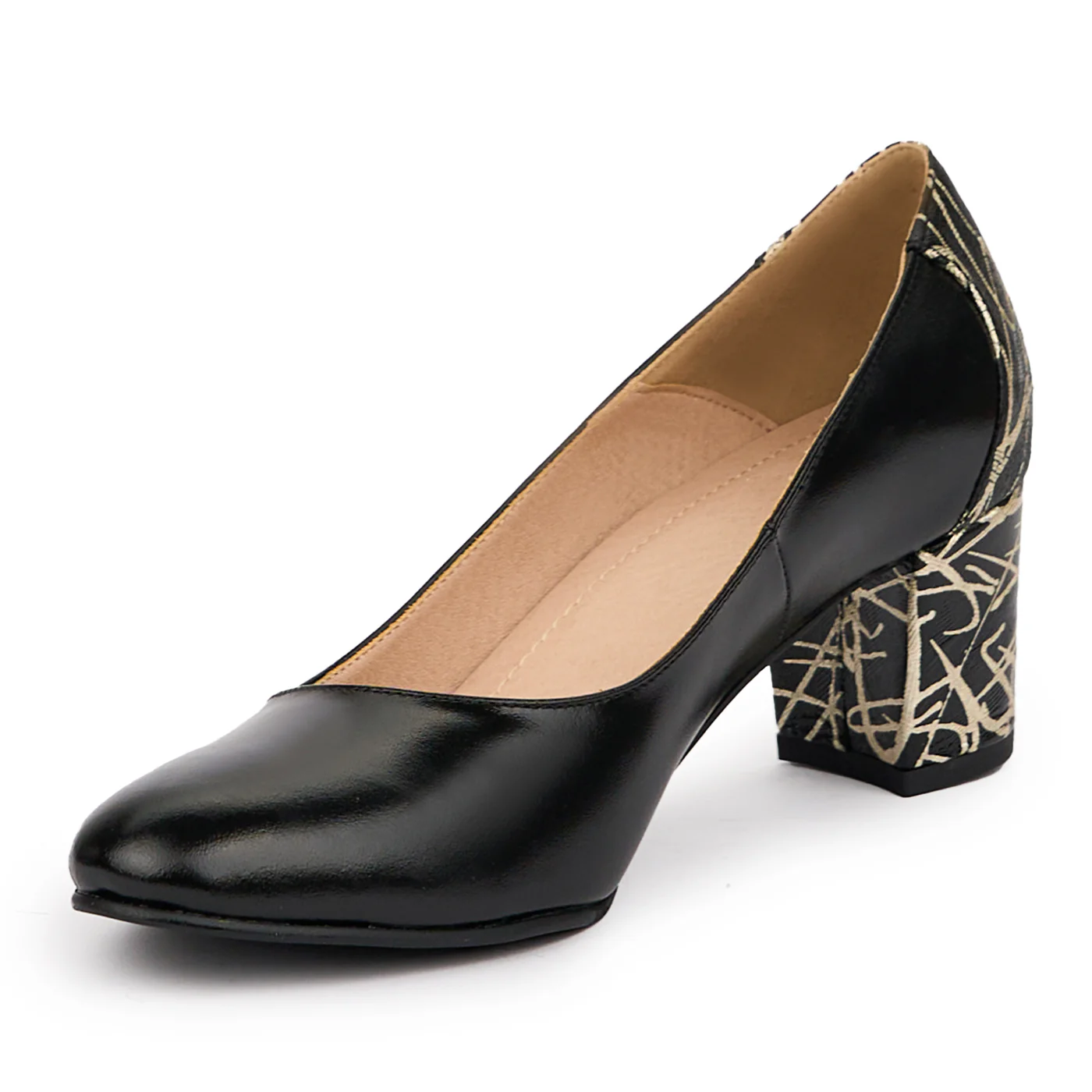 Pantofi dama din piele naturala neagra cu toc gros 6 cm 14333 - Image 3