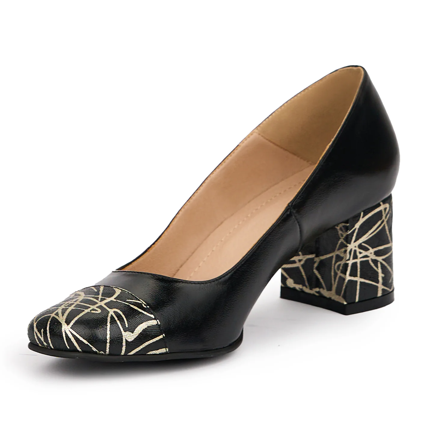 Pantofi dama din piele naturala neagra cu toc gros 6 cm 14335 - Image 3