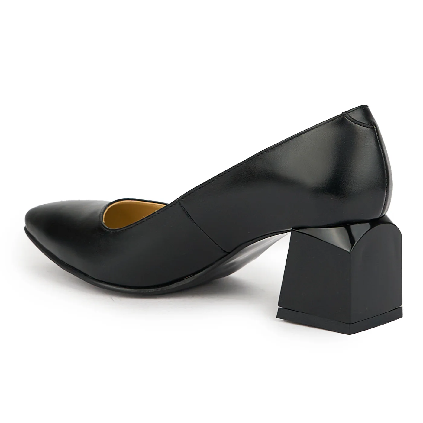 Pantofi dama din piele naturala neagra cu toc gros 6 cm 15008 - Image 2